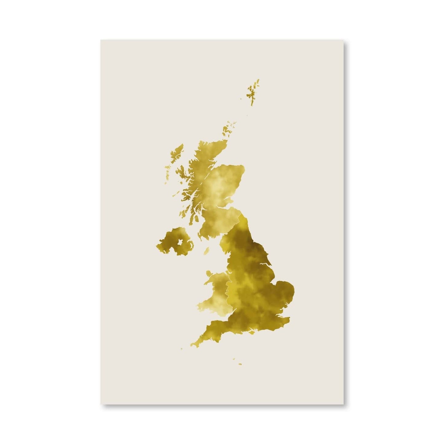 Elegant Gold Map of the United Kingdom Watercolor Oil Painting for Home Decor
