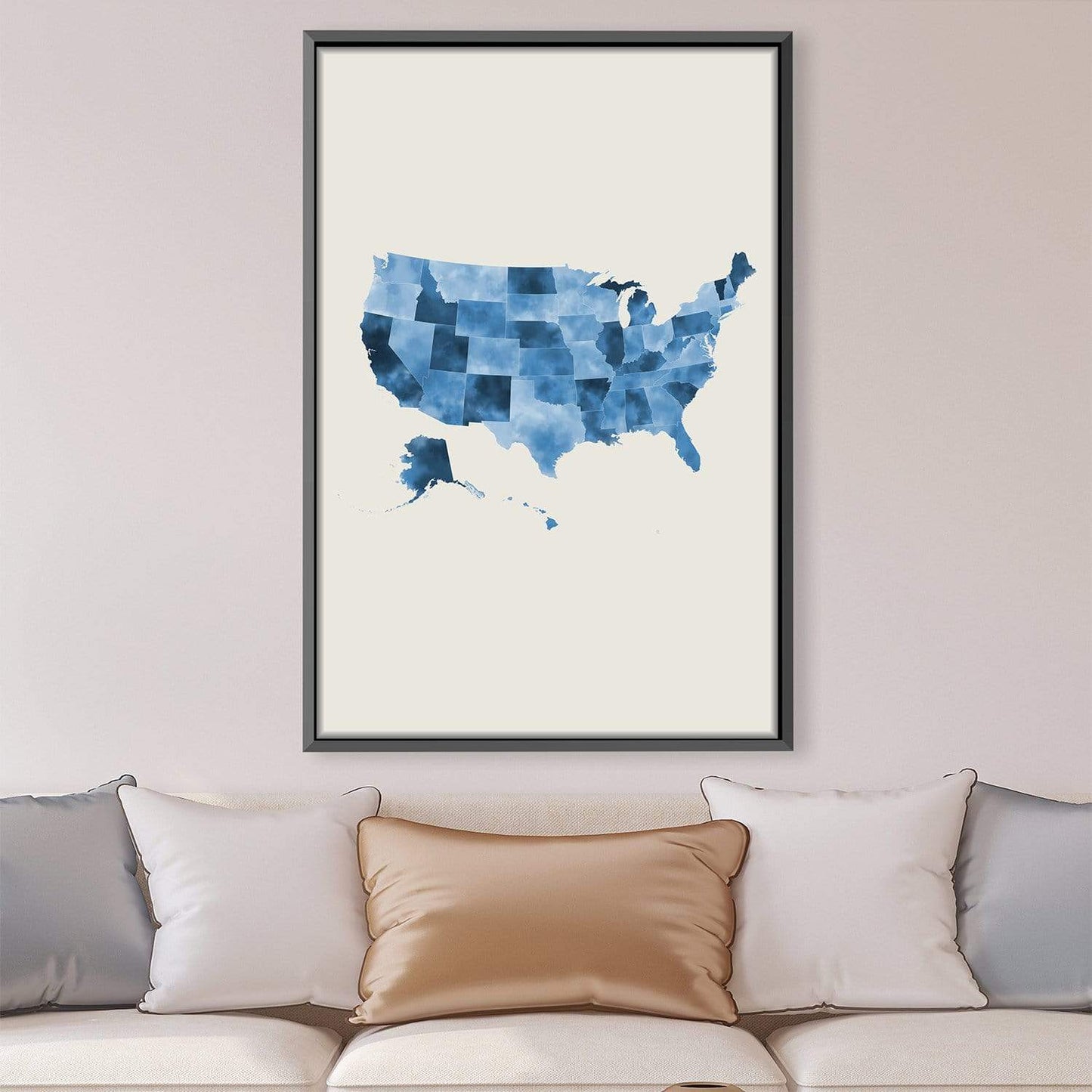 Elegant Watercolor Map of the United States - Blue Abstract Canvas Art