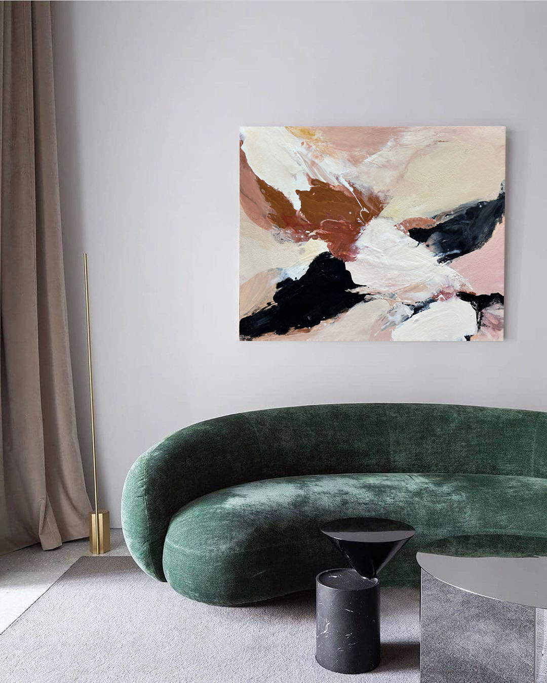 Contemporary Abstract Oil Painting in Soft Neutrals and Bold Contrasts