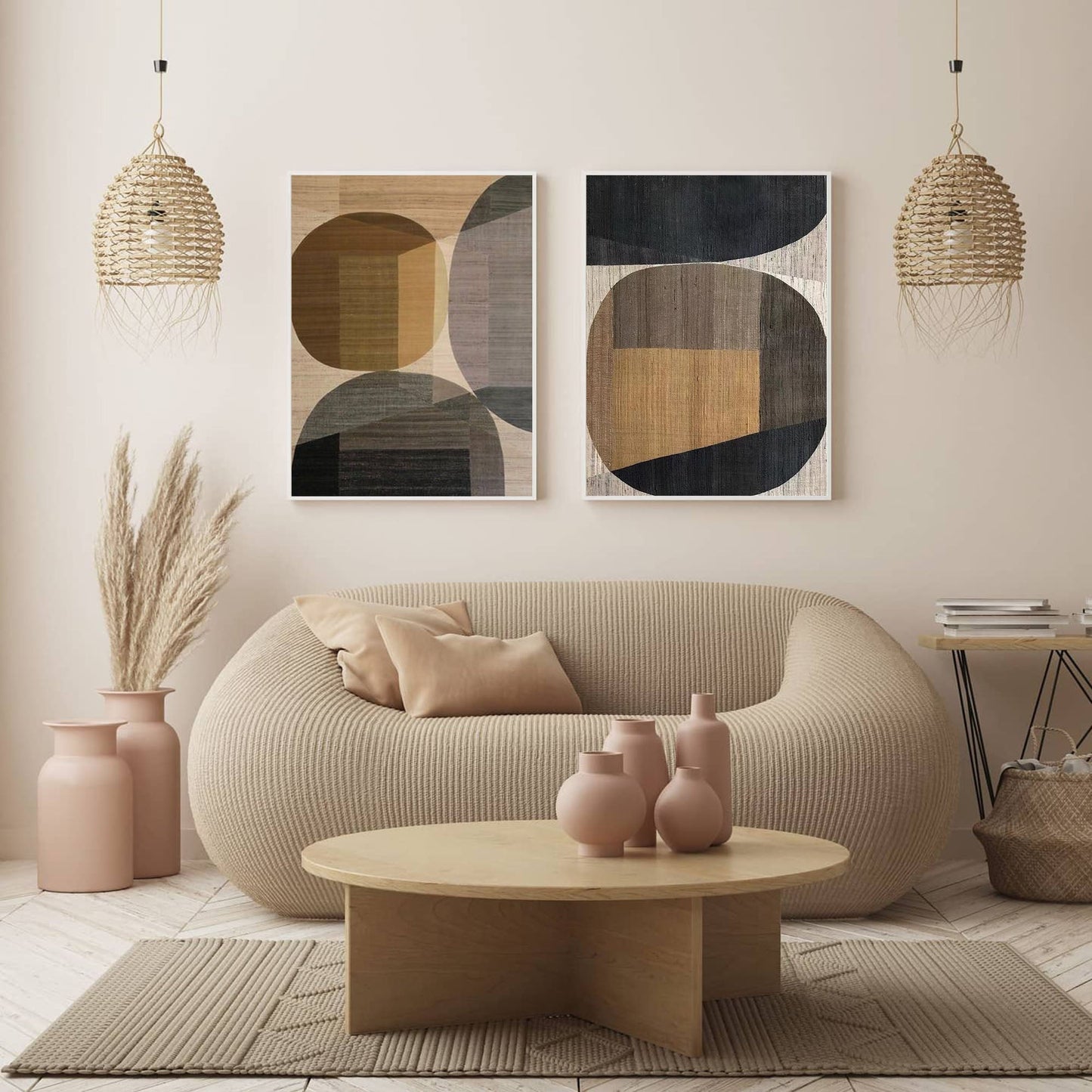 Modern Geometric Oil Painting - Wabi-Sabi Minimalist Wall Art for Contemporary Decor
