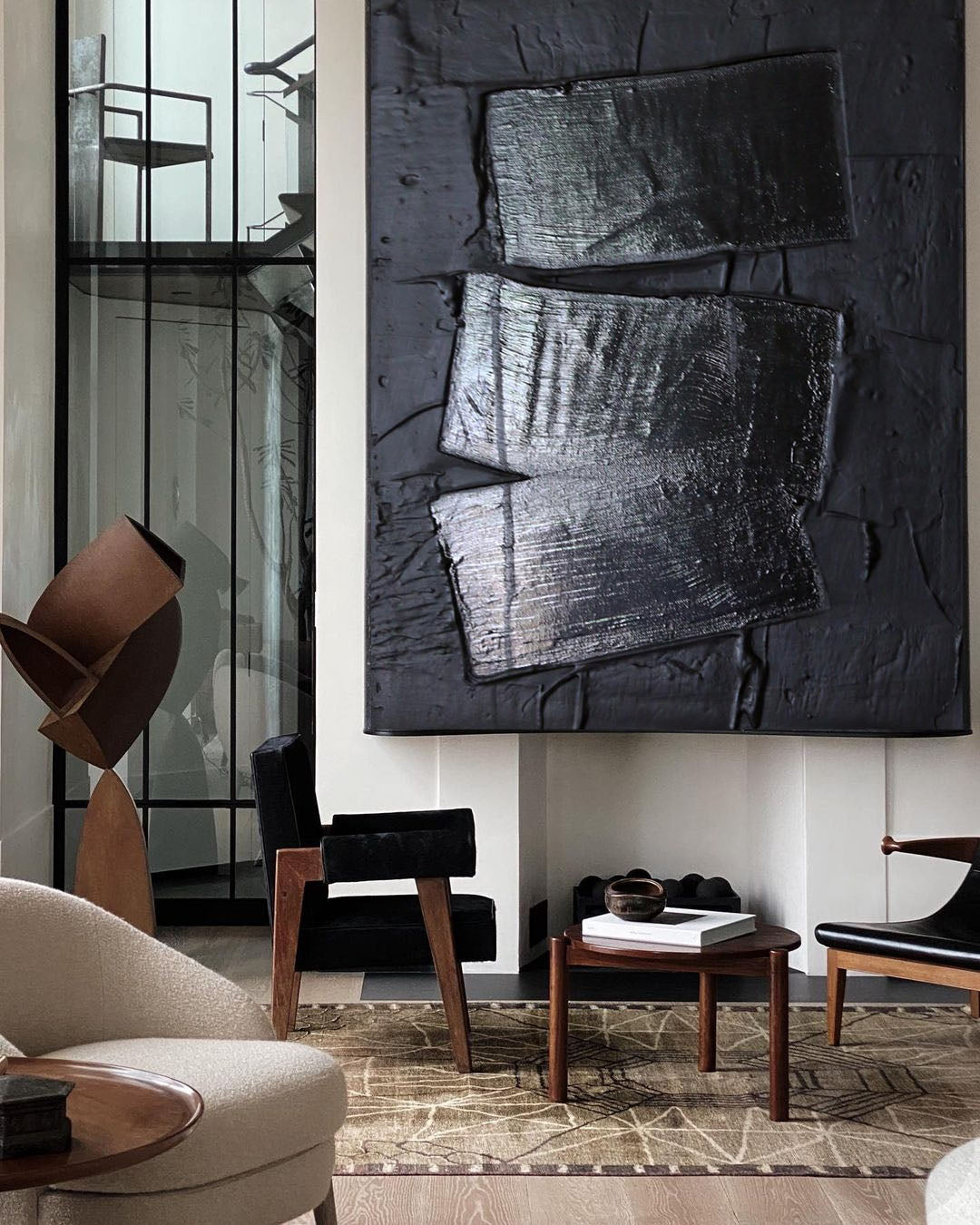 Modern Black Abstract Oil Painting for Minimalist Home Decor