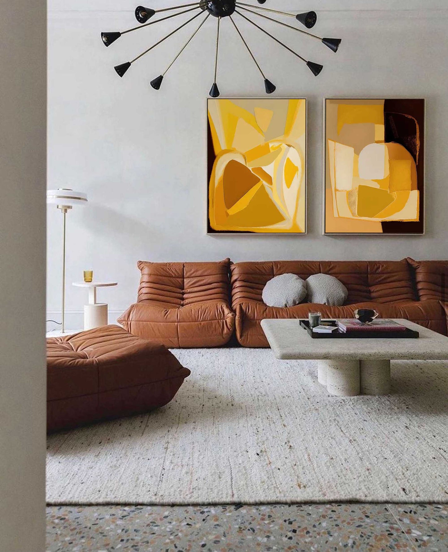 Modern Minimalist Yellow Abstract Oil Painting for Contemporary Decor