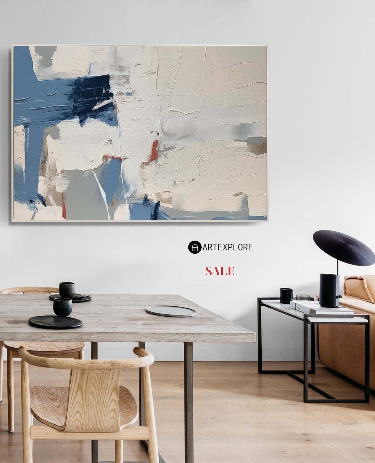 Contemporary Blue Abstract Oil Painting for Modern Home Decor