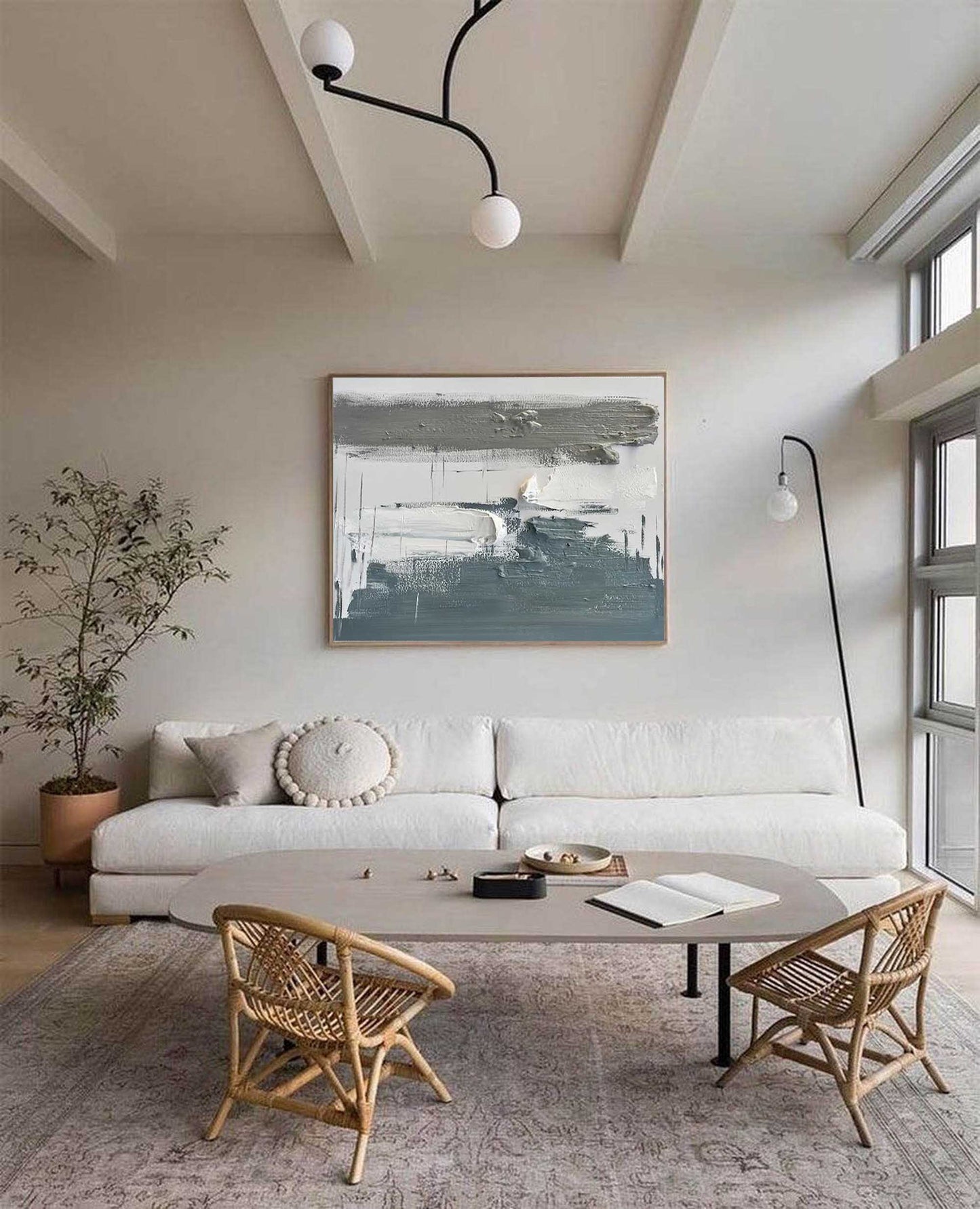 Contemporary Gray and White Abstract Oil Painting for Modern Home Decor