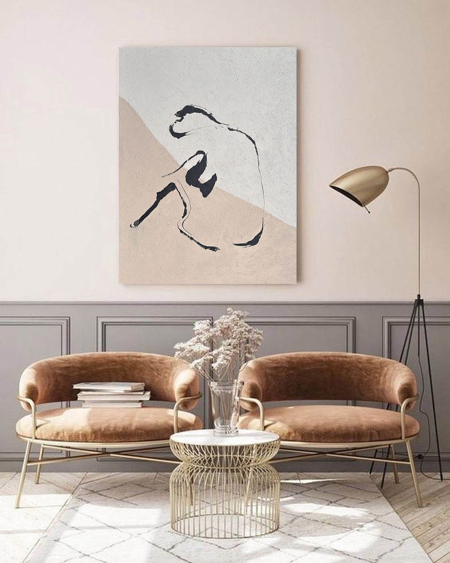 Contemporary Beige Abstract Oil Painting for Modern Art Lovers