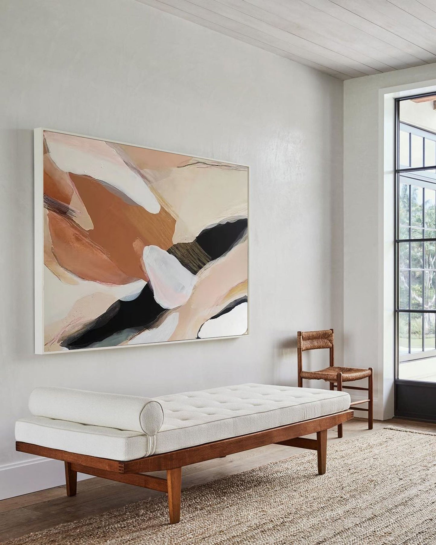 Contemporary Abstract Oil Painting in Soft Earth Tones for Modern Home Decor