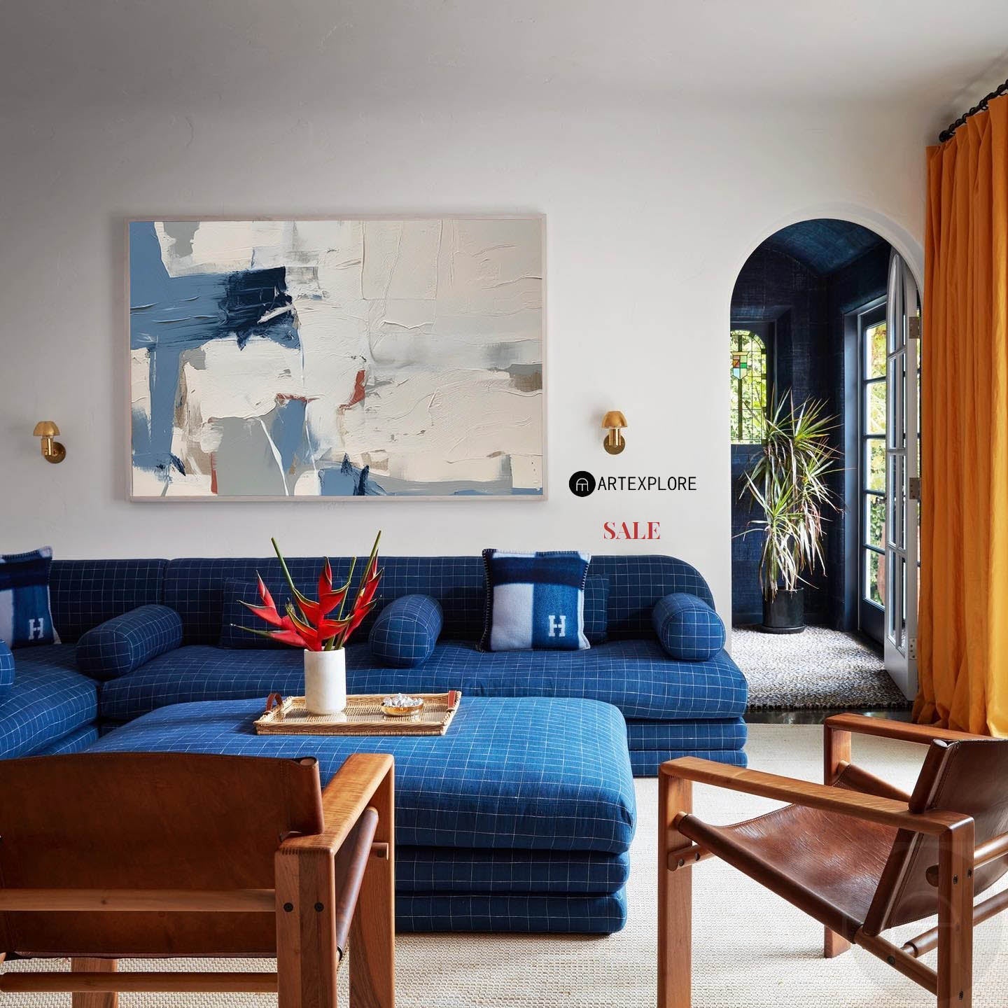 Contemporary Blue Abstract Oil Painting for Modern Home Decor