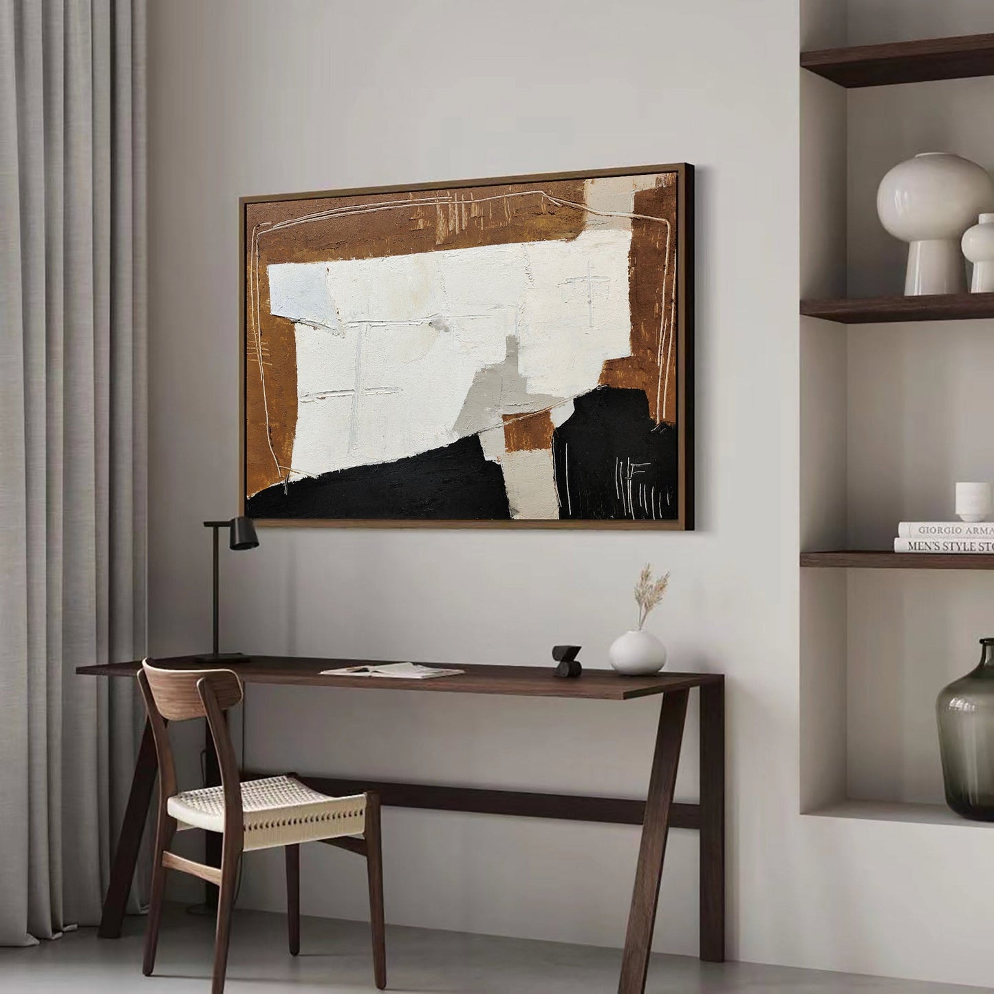 Contemporary Black and Brown Abstract Oil Painting for Modern Home Decor