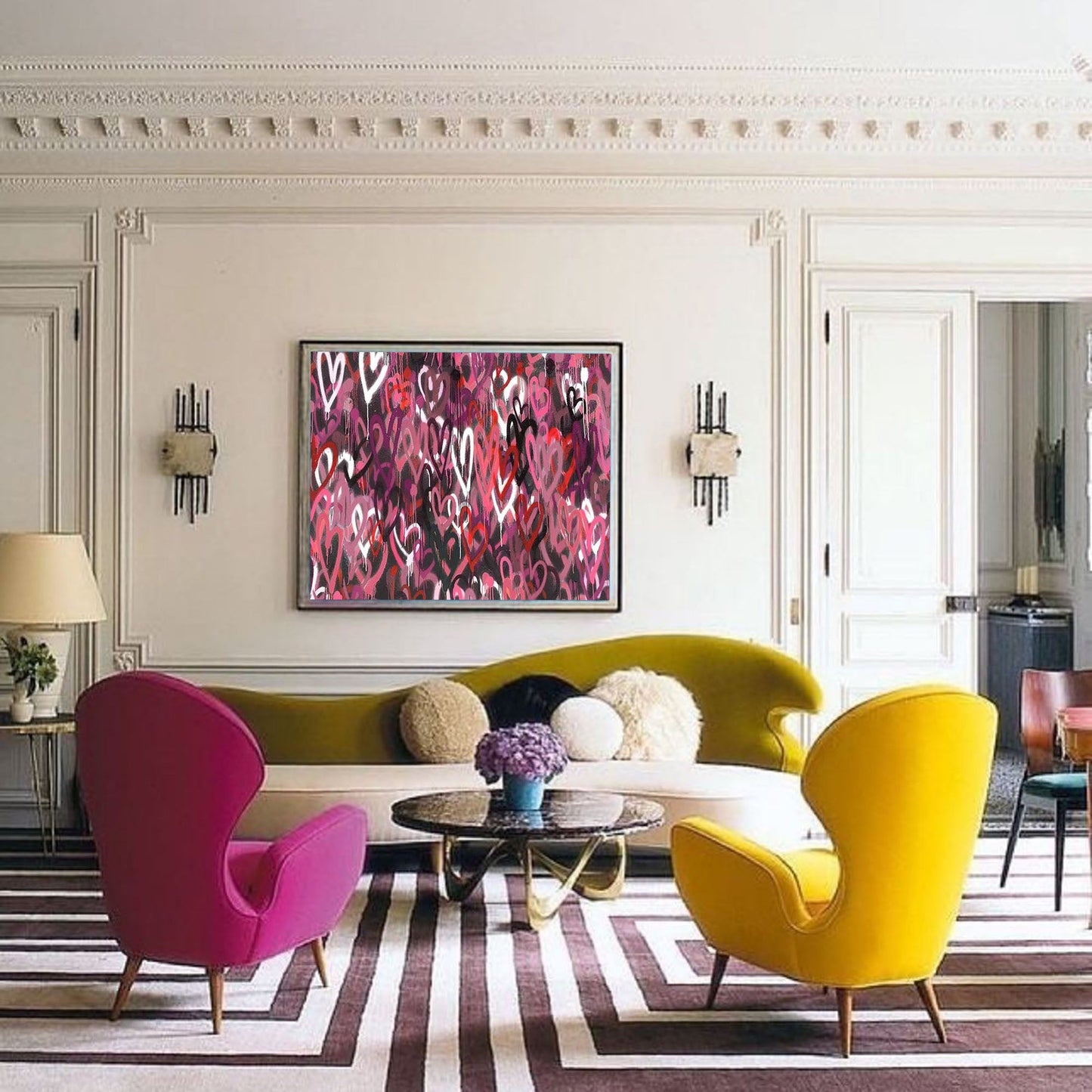 Colorful Love Hearts Abstract Oil Painting for Home Decor and Gift Ideas
