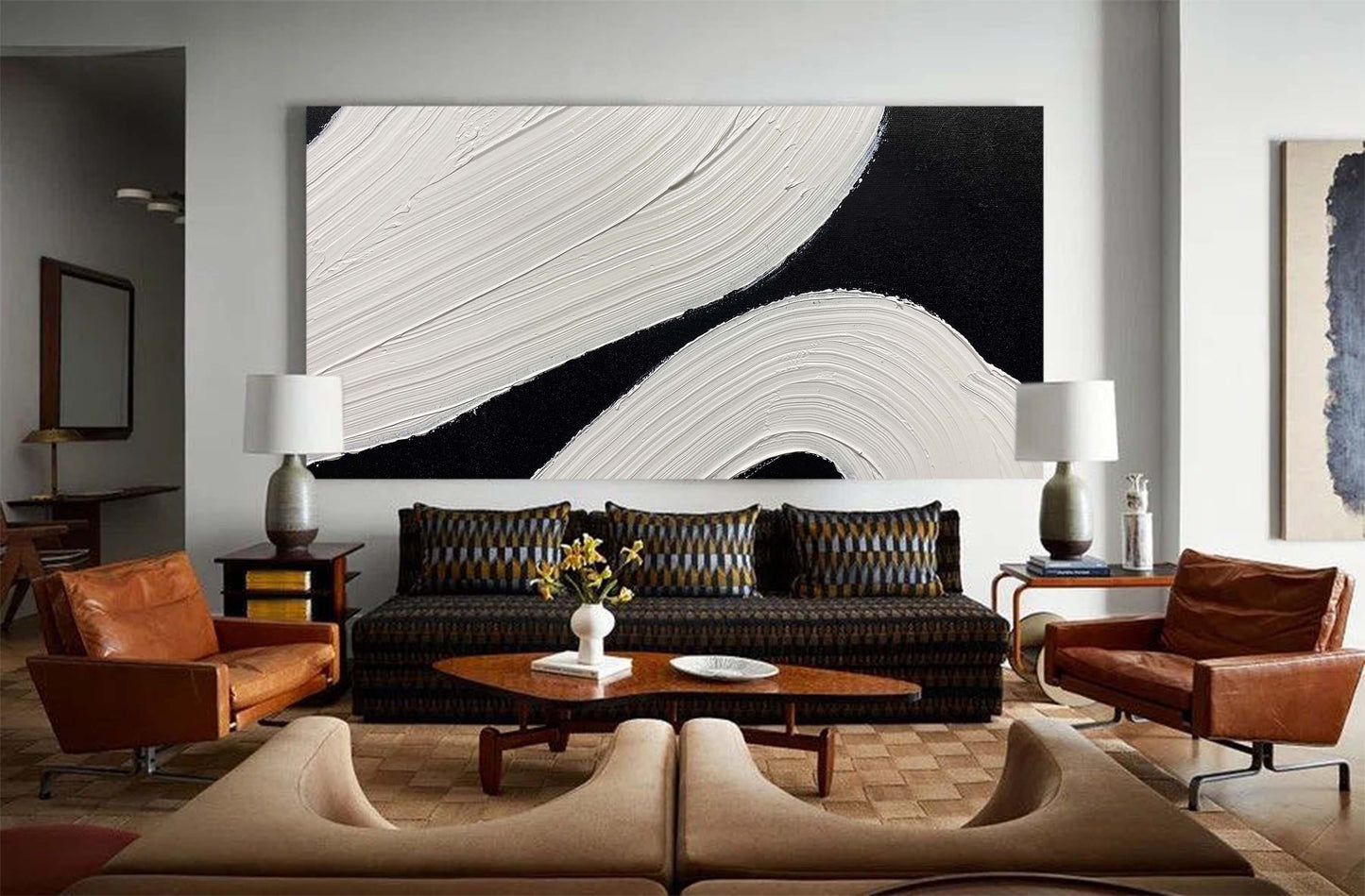 Modern Minimalist Abstract Line Art Oil Painting for Contemporary Decor
