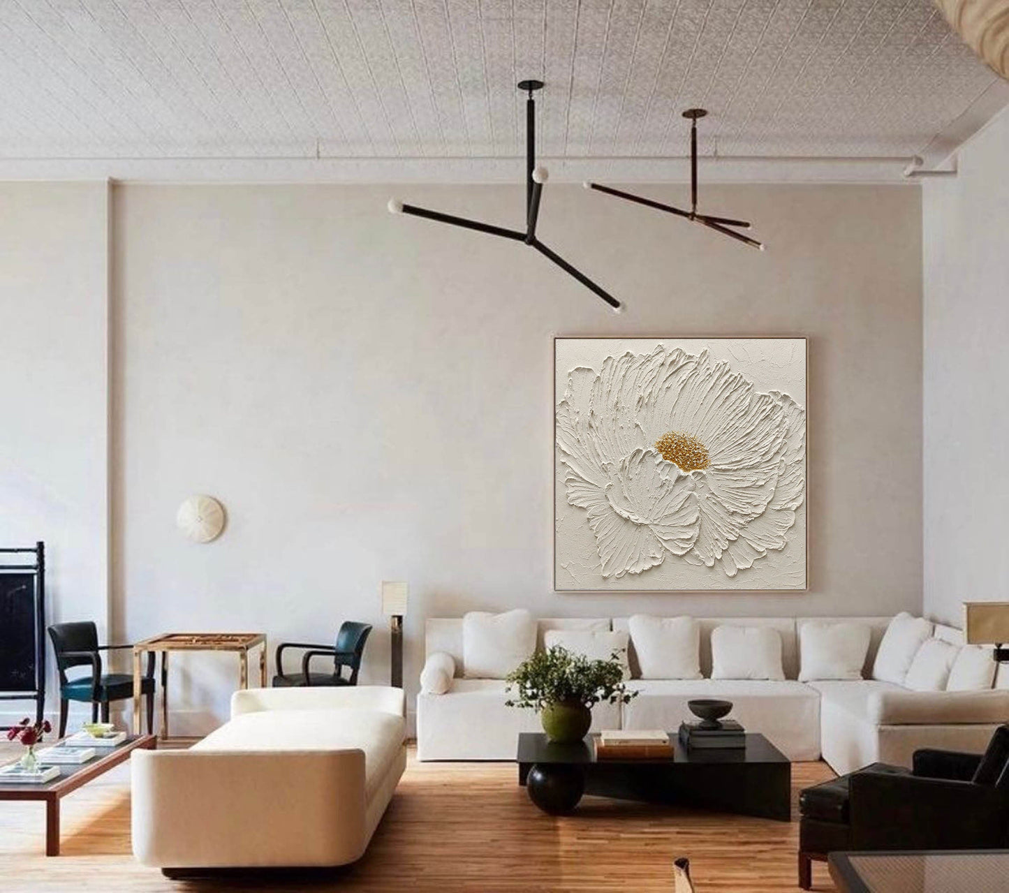 Elegant Minimalist White Flower Oil Painting for Modern Home Décor