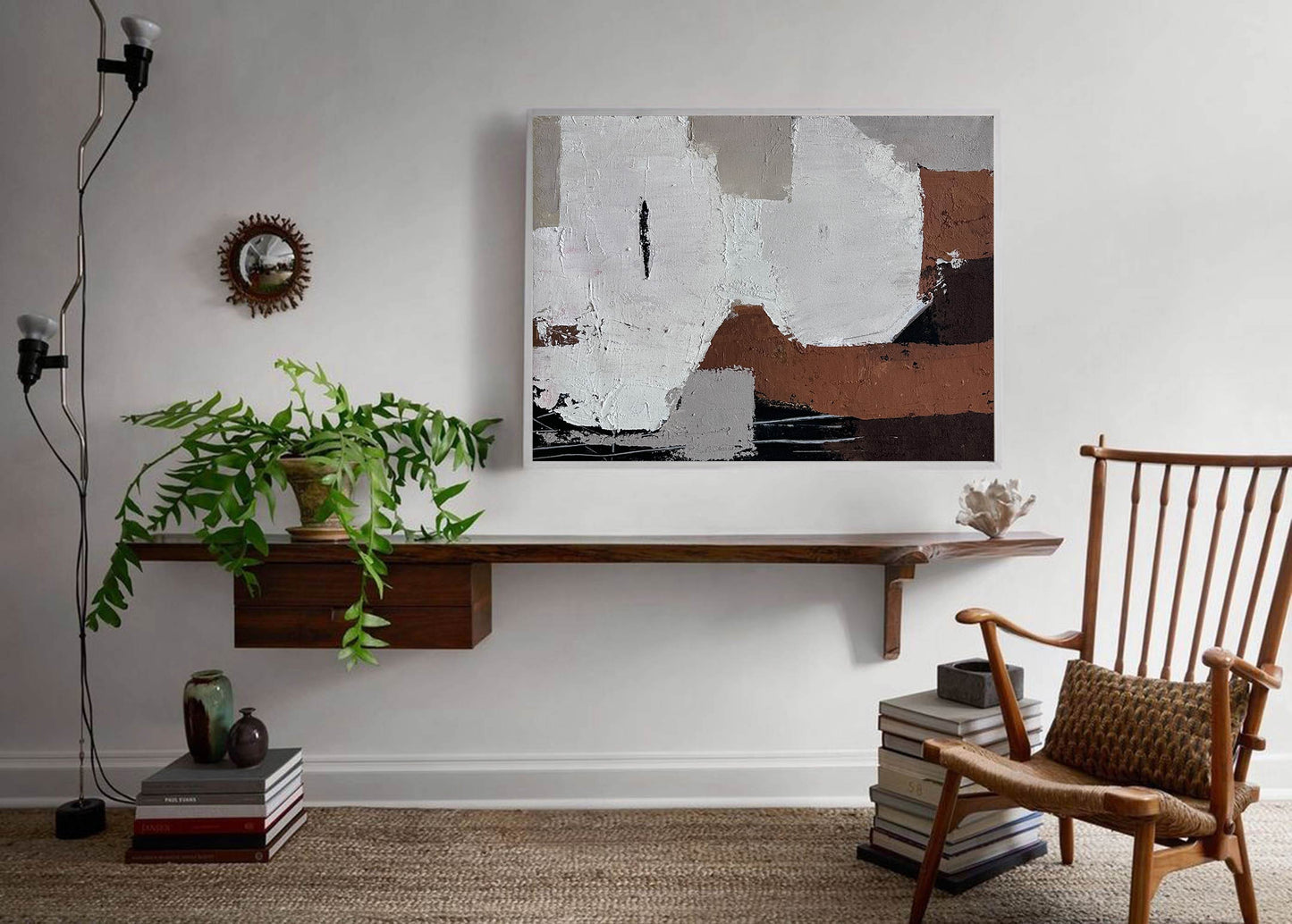 Contemporary Abstract Oil Painting with Bold Textures and Earthy Tones