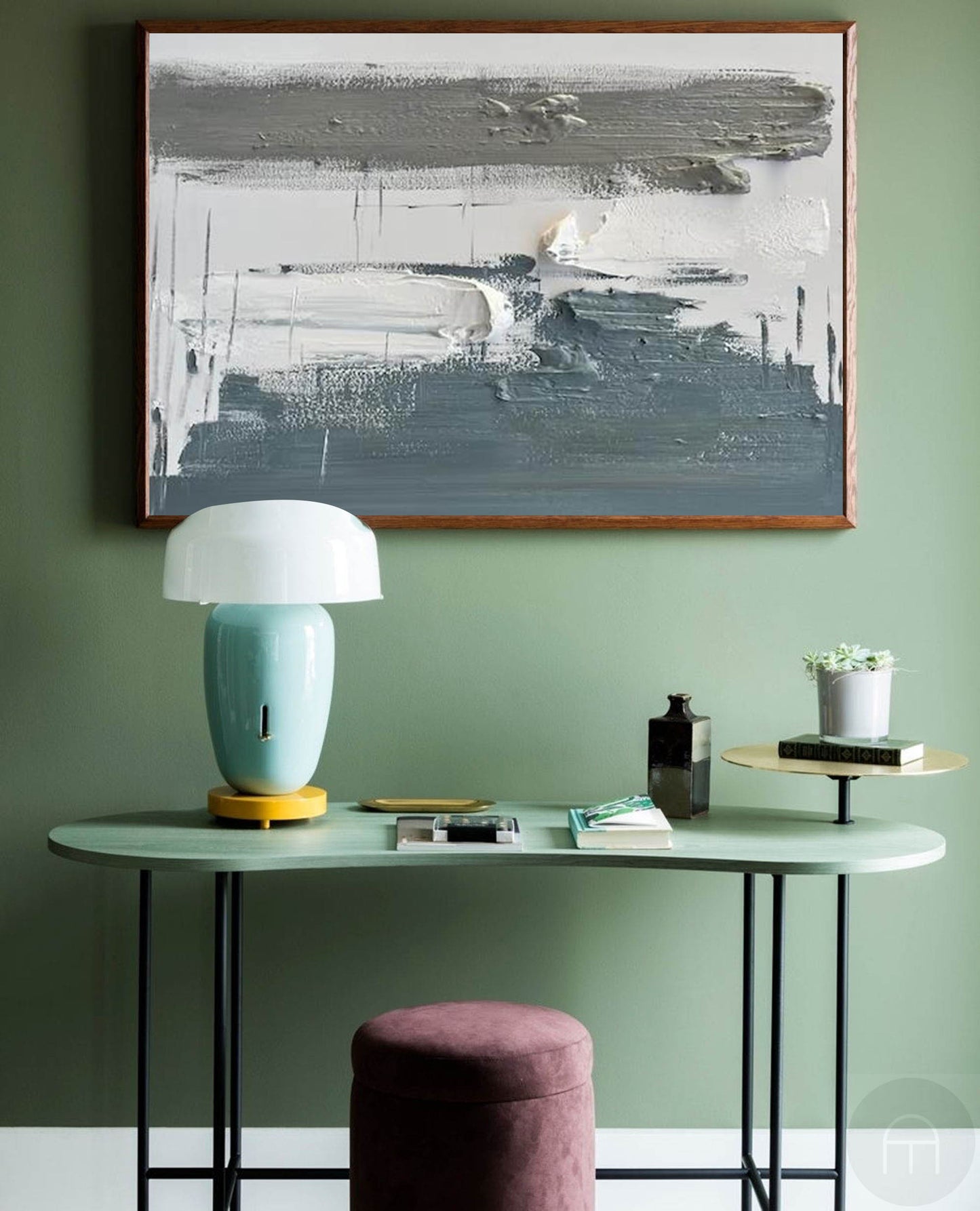 Contemporary Gray and White Abstract Oil Painting for Modern Home Decor