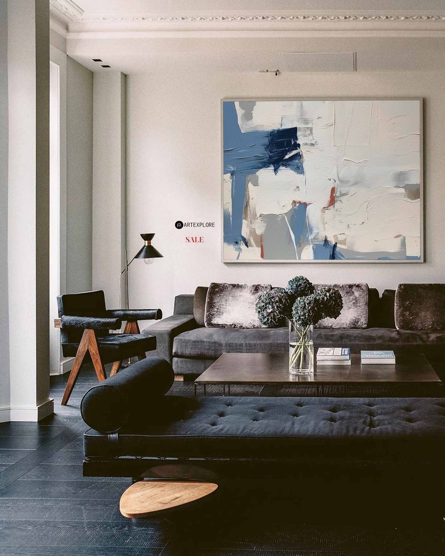 Contemporary Blue Abstract Oil Painting for Modern Home Decor