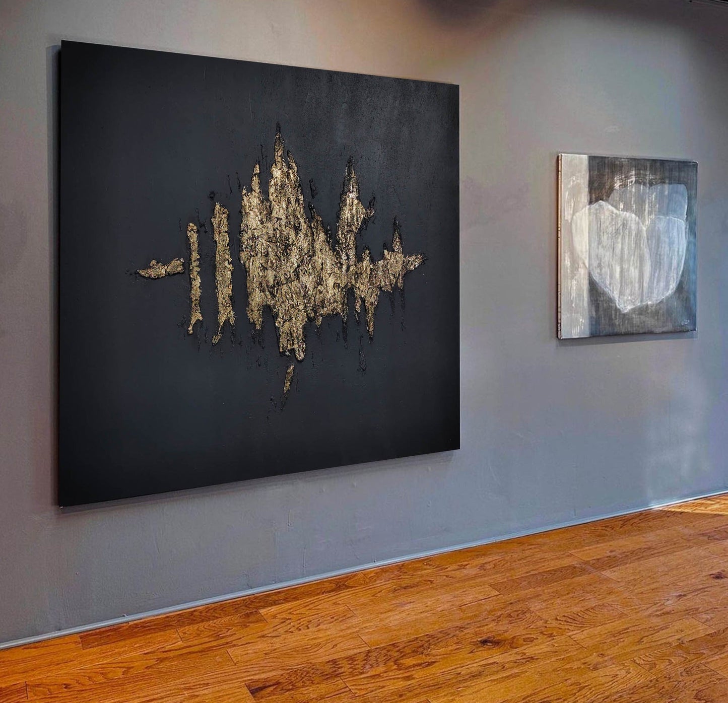 Gold and Black Minimalist Abstract Oil Painting for Contemporary Decor