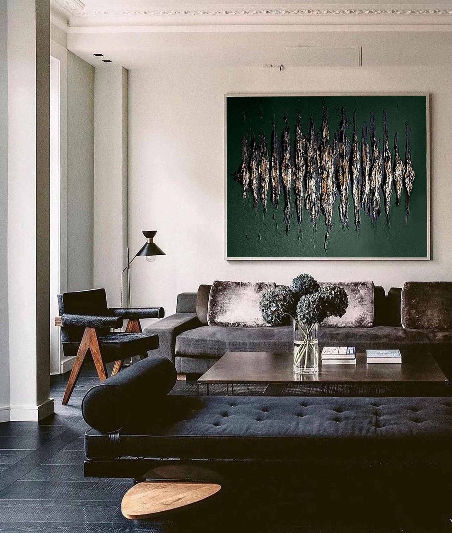 Abstract Green and Gold Oil Painting for Modern Home Décor