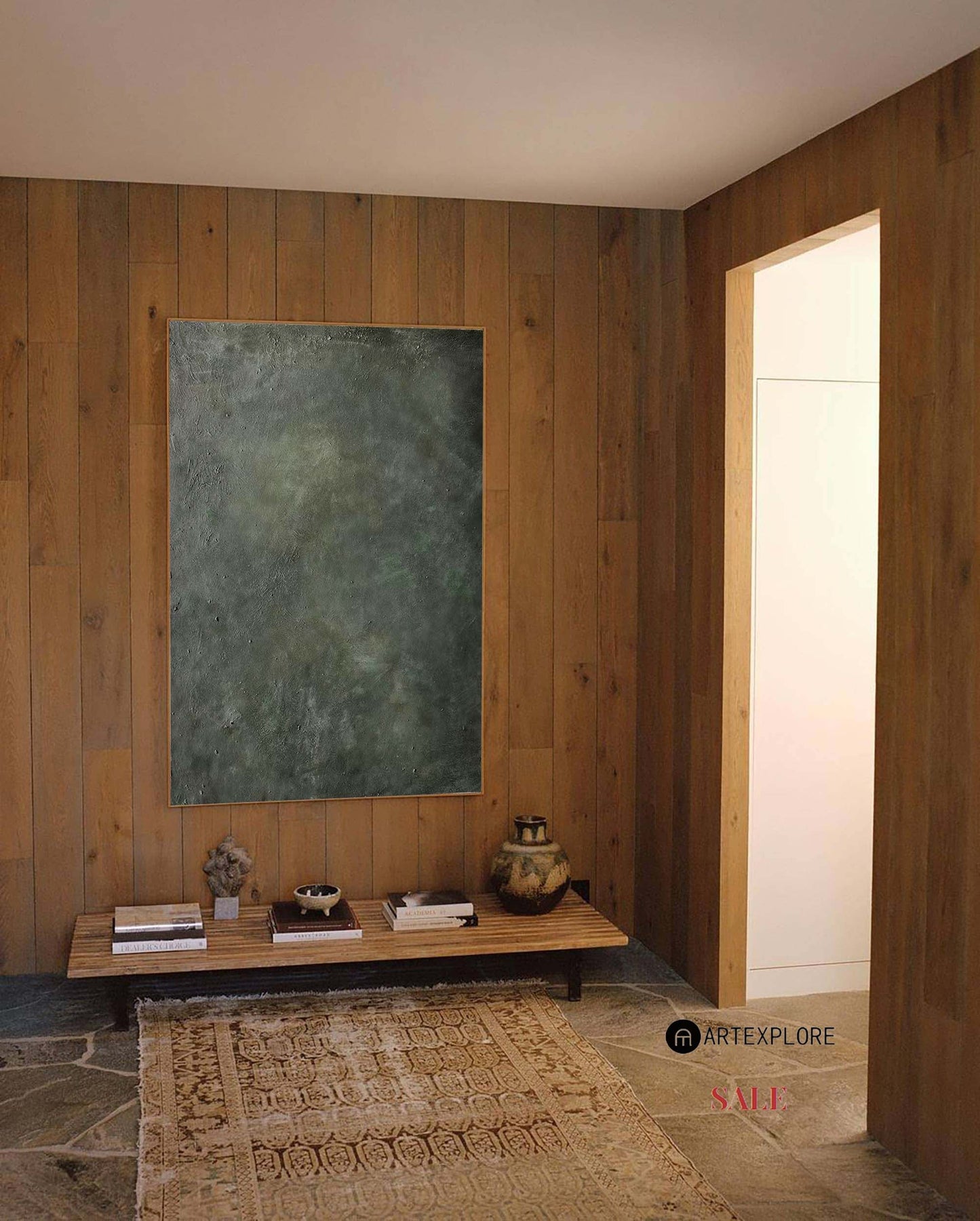 Contemporary Green Abstract Oil Painting for Modern Home Decor