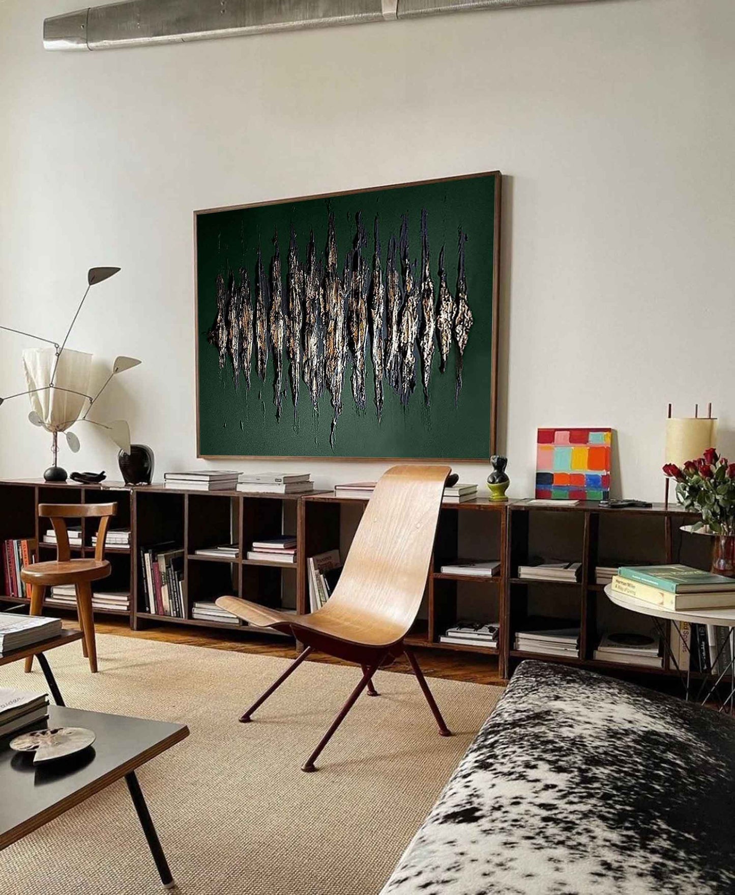 Abstract Green and Gold Oil Painting for Modern Home Décor
