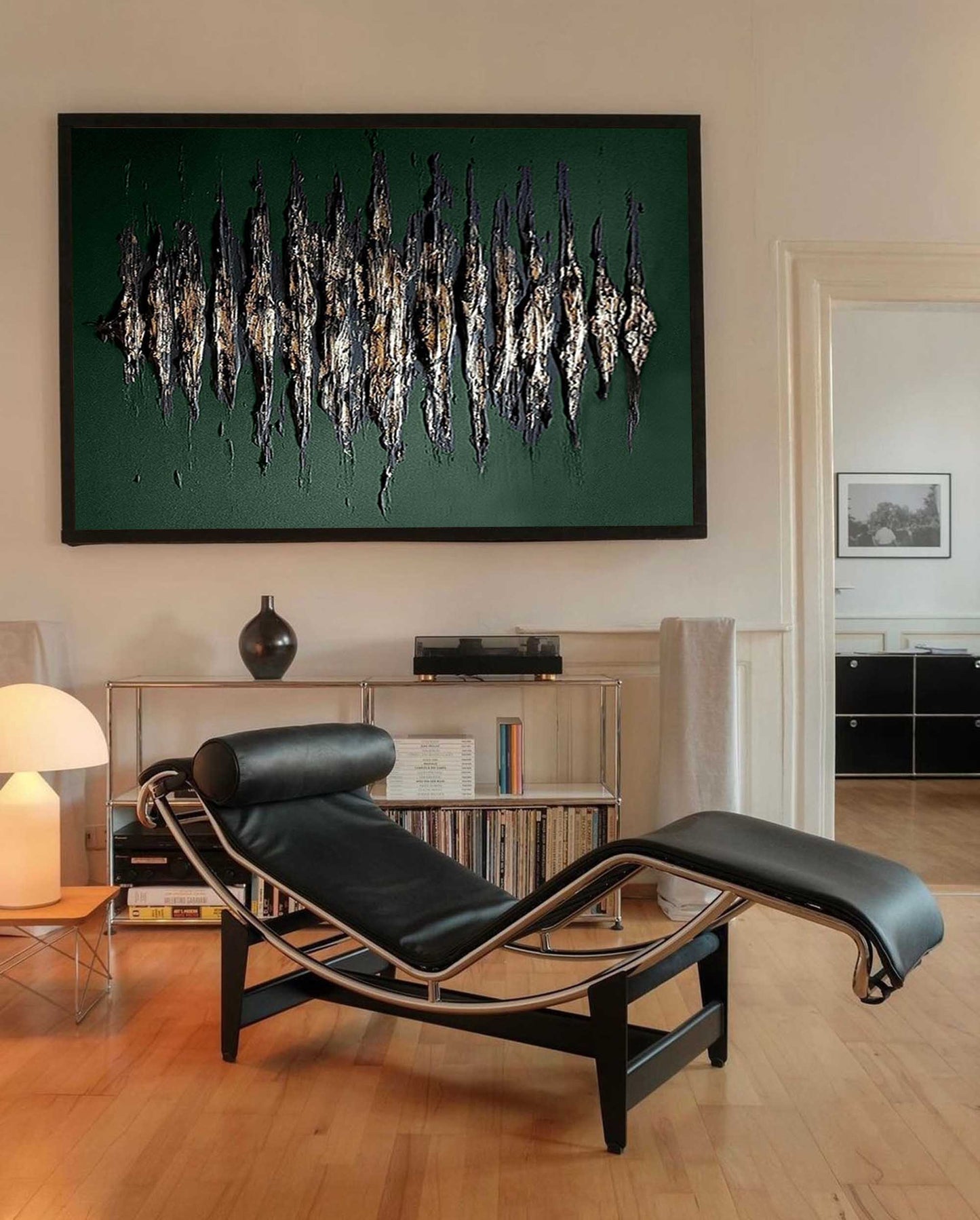Abstract Green and Gold Oil Painting for Modern Home Décor