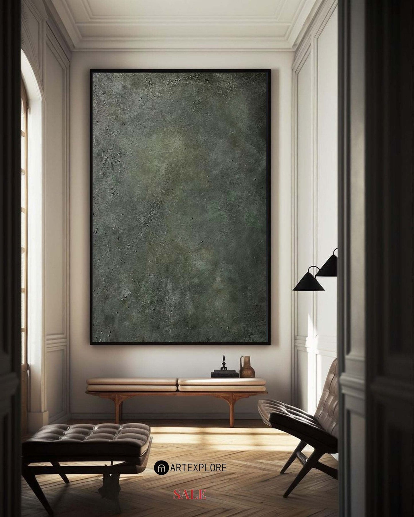Contemporary Green Abstract Oil Painting for Modern Home Decor