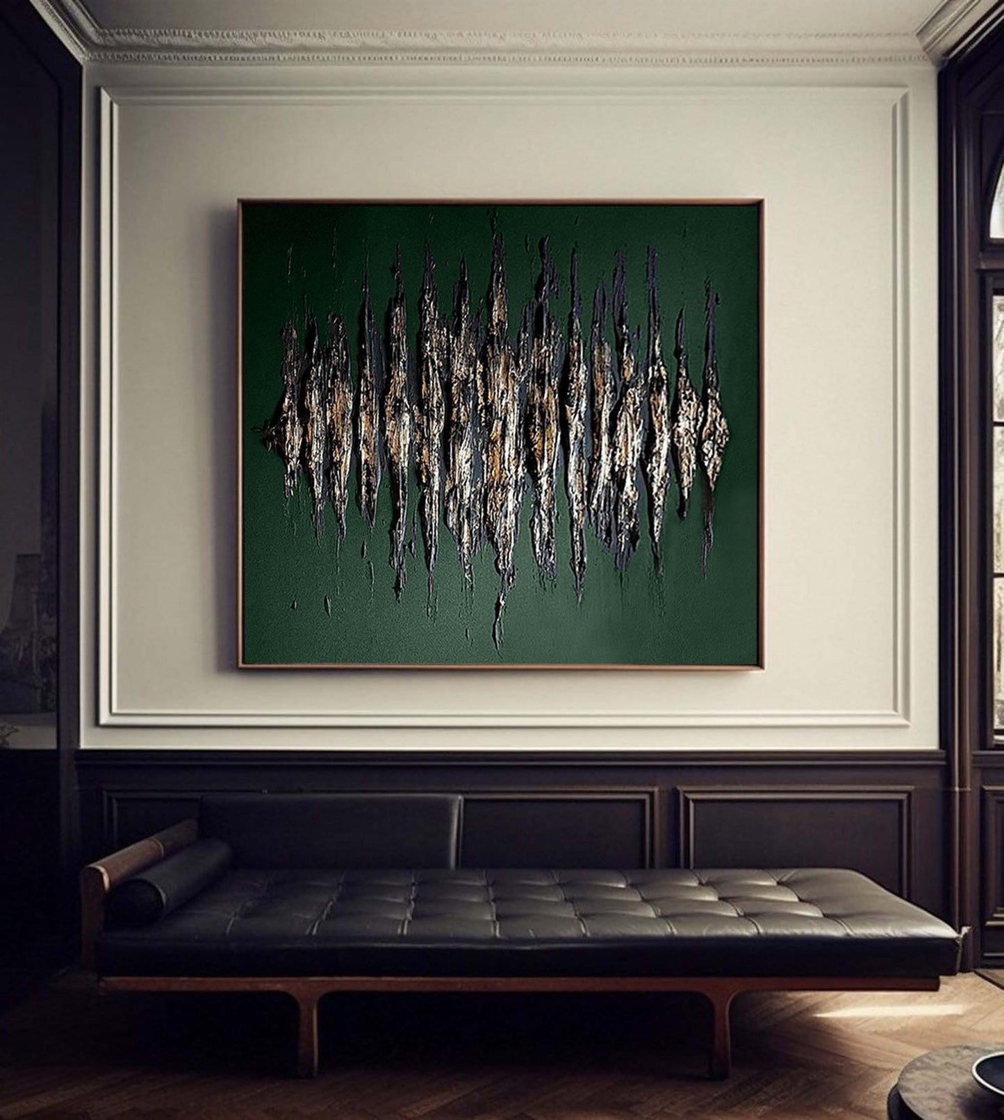Abstract Green and Gold Oil Painting for Modern Home Décor