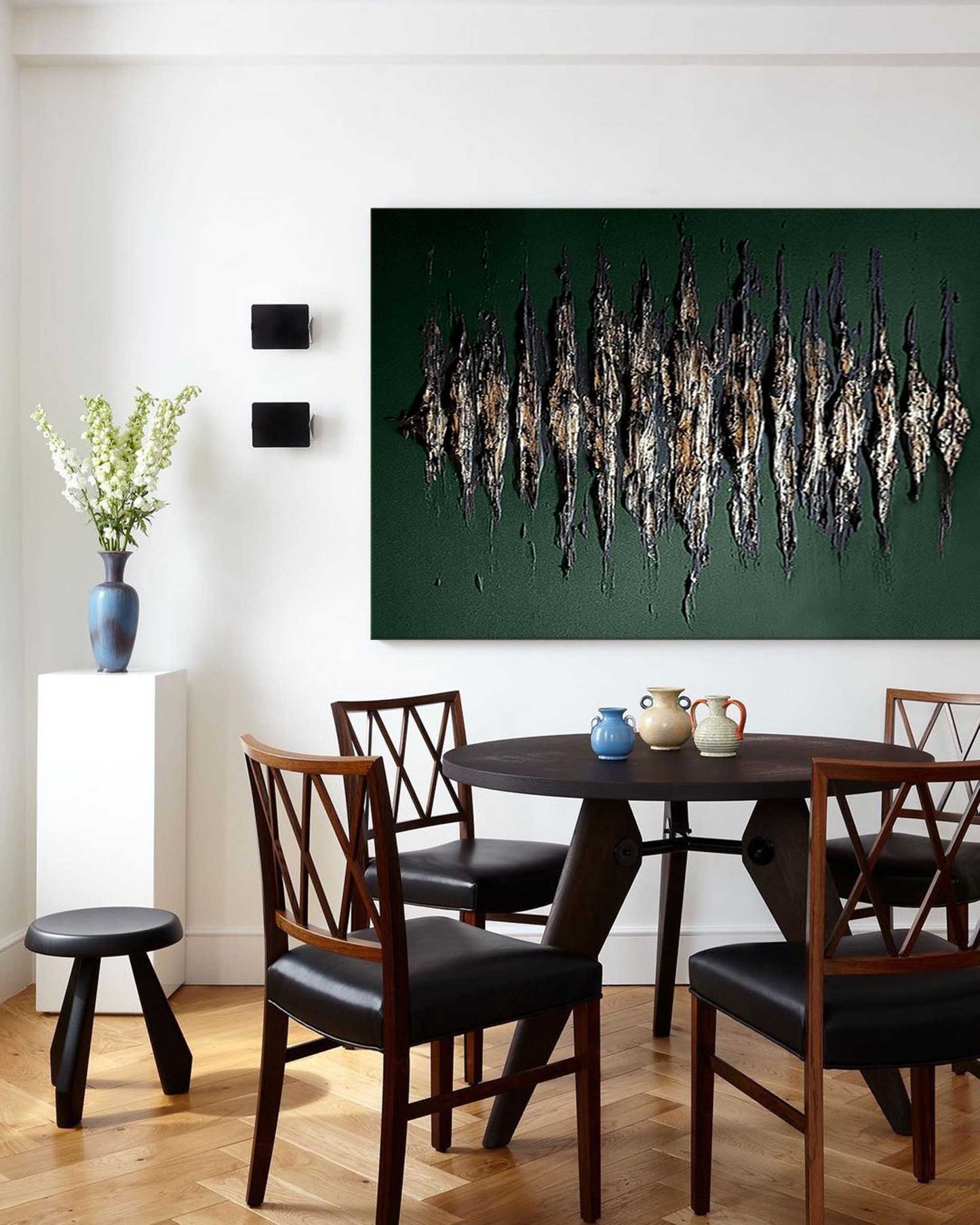 Abstract Green and Gold Oil Painting for Modern Home Décor