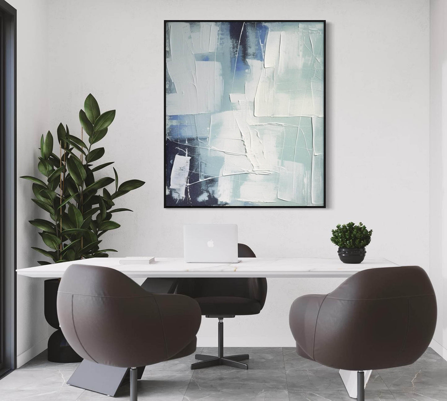 Abstract Blue and White Oil Painting for Modern Home Decor