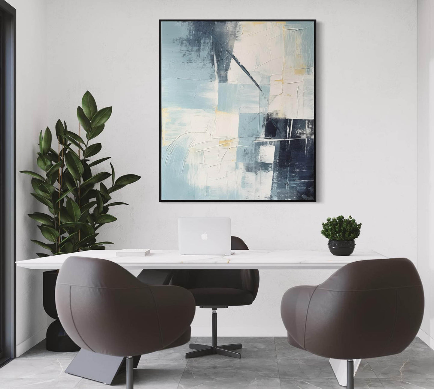 Abstract Blue and White Oil Painting for Modern Home Decor