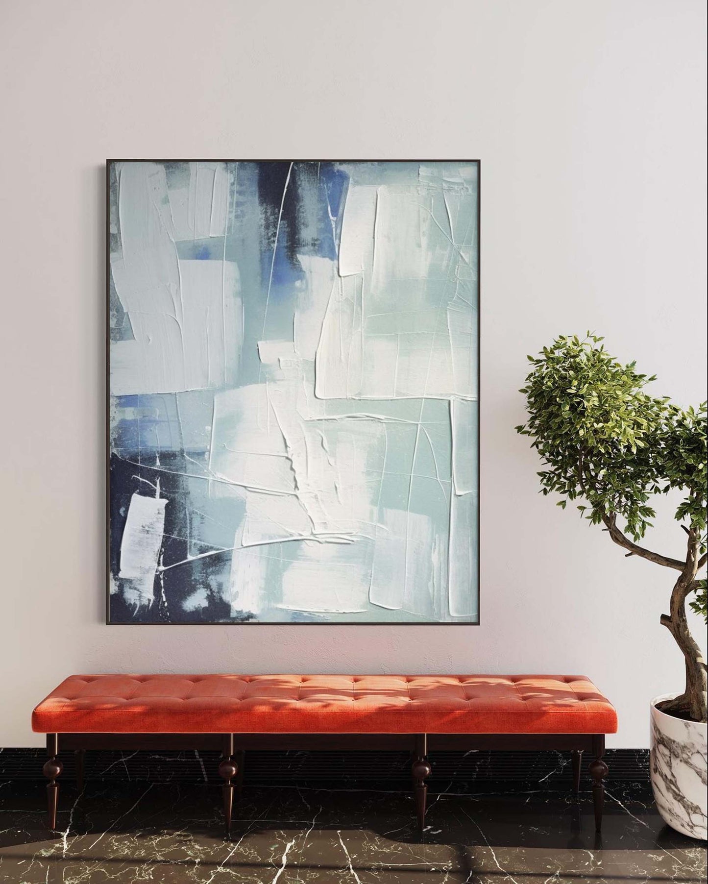 Abstract Blue and White Oil Painting for Modern Home Decor