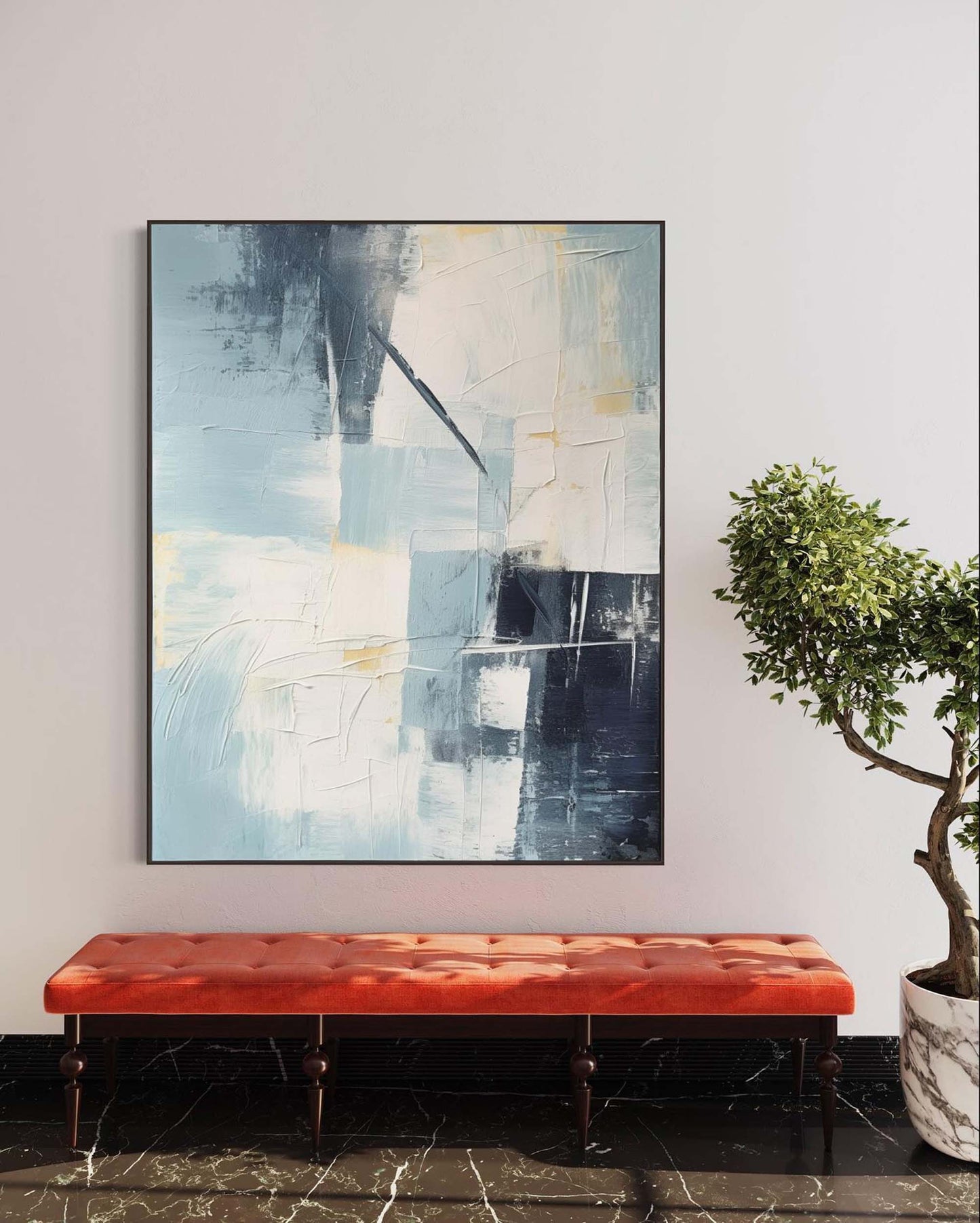 Abstract Blue and White Oil Painting for Modern Home Decor