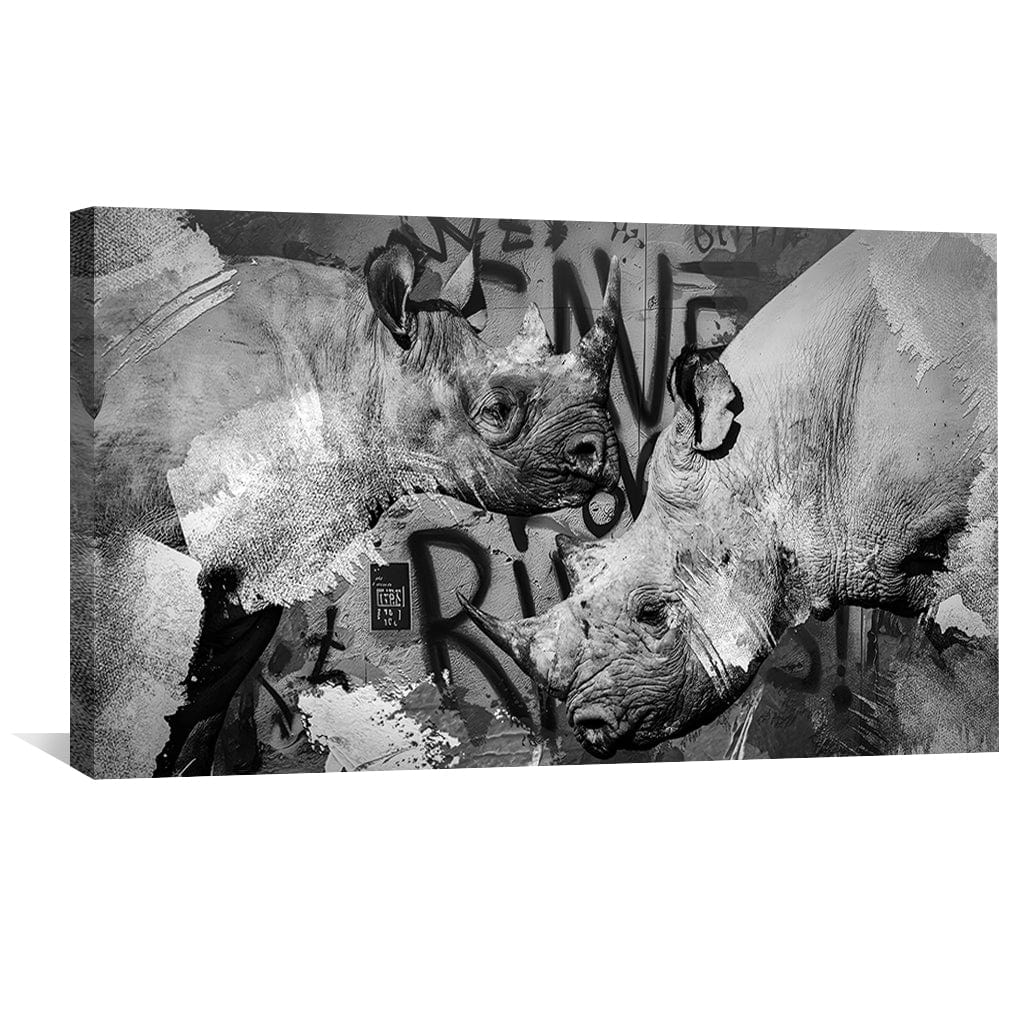 Contemporary Black and White Rhinos Abstract Oil Painting for Urban Décor