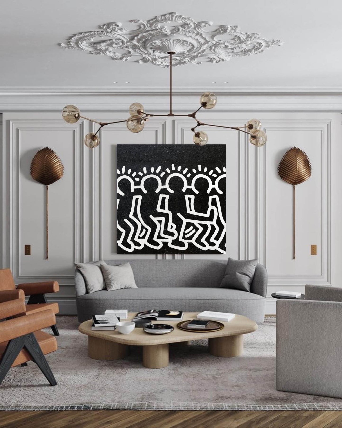 Bold Black and White Abstract Figures Oil Painting Inspired by Urban Art