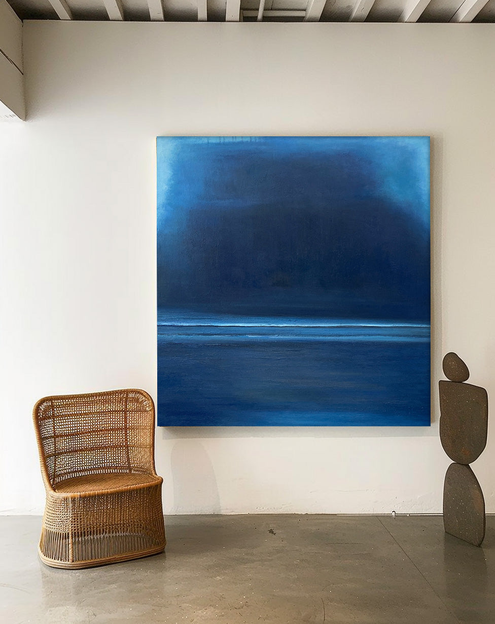 Serene Blue Abstract Oil Painting for Modern Minimalist Home Decor