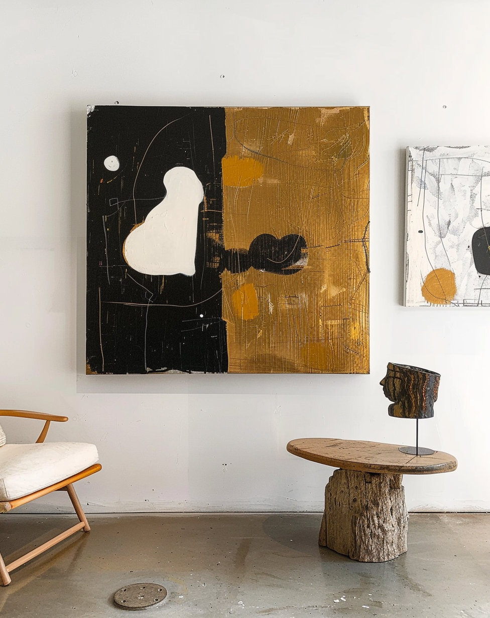 Contemporary Black and Gold Abstract Oil Painting for Modern Home Decor