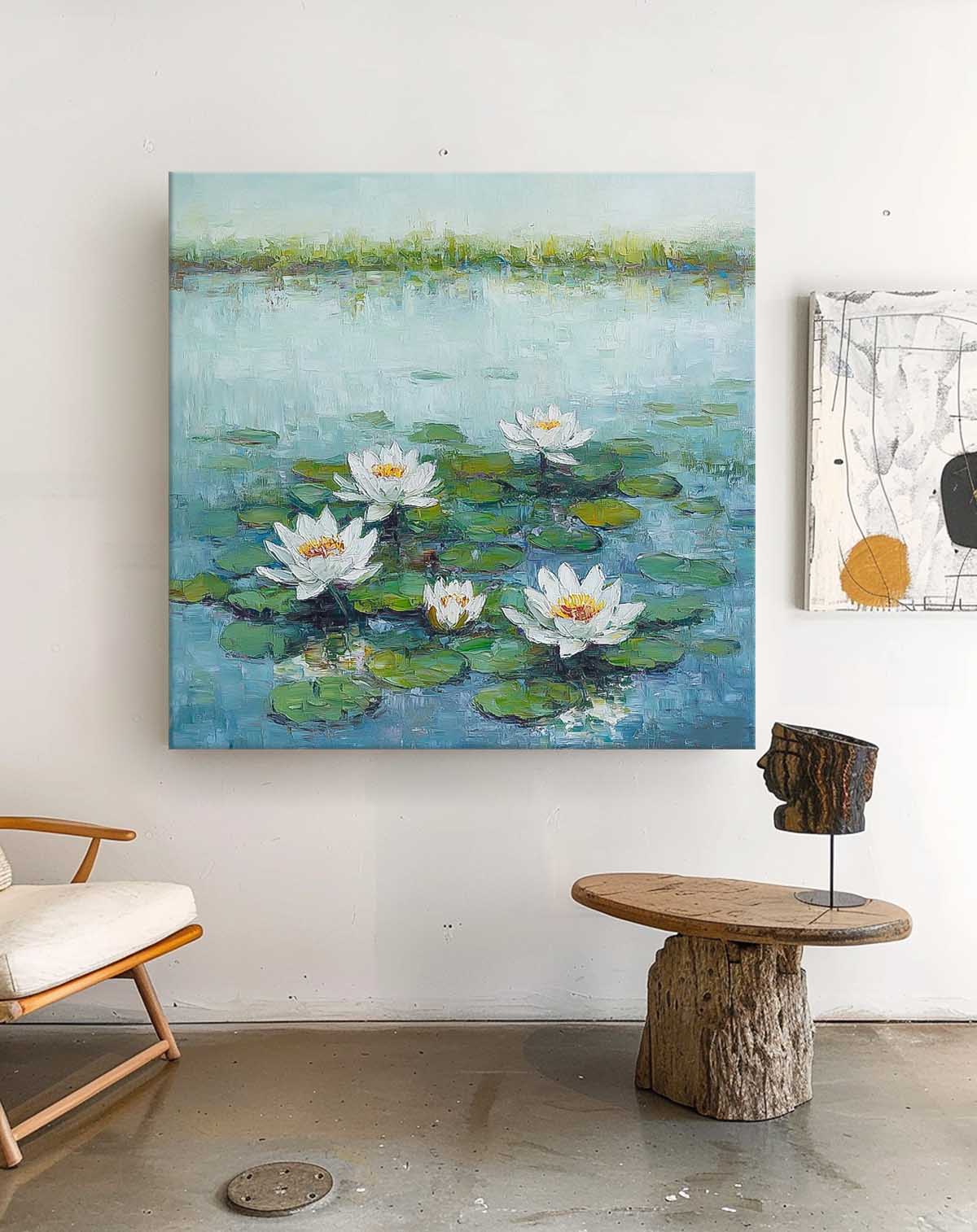 Serene Water Lilies Oil Painting for Tranquil Home Decor