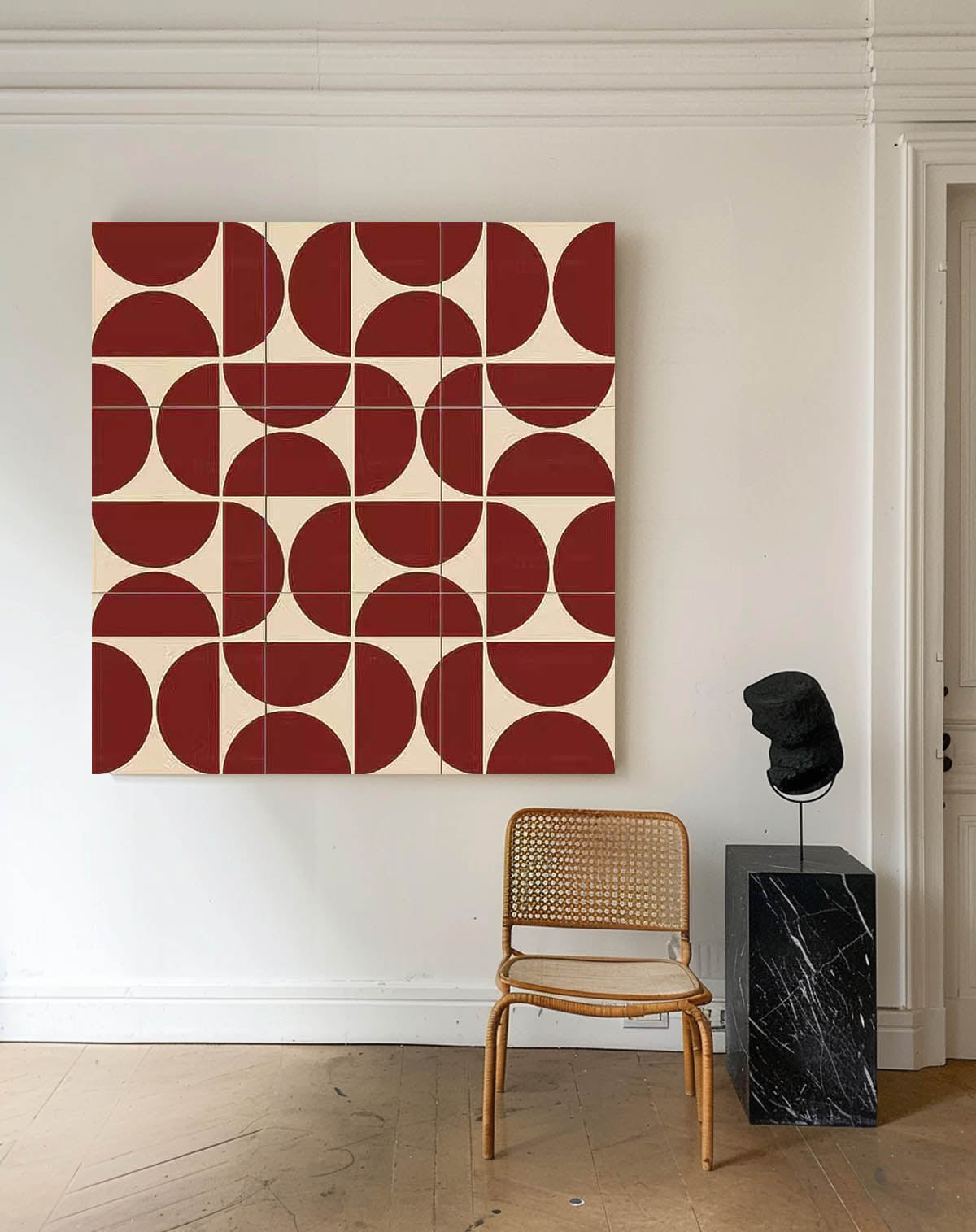 Contemporary Abstract Oil Painting with Geometric Shapes and Warm Tones