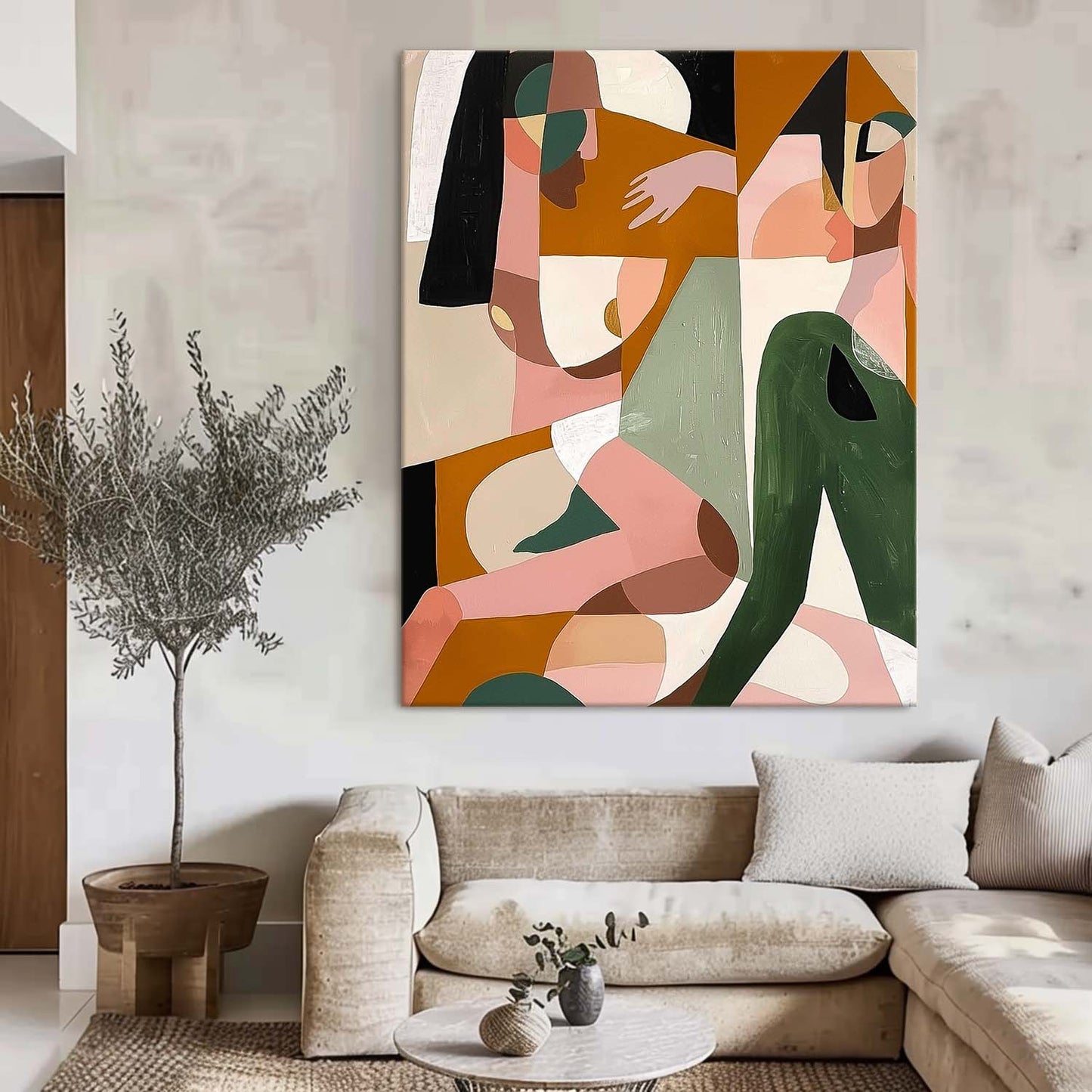 Colorful Abstract Oil Painting of Human Forms on Canvas
