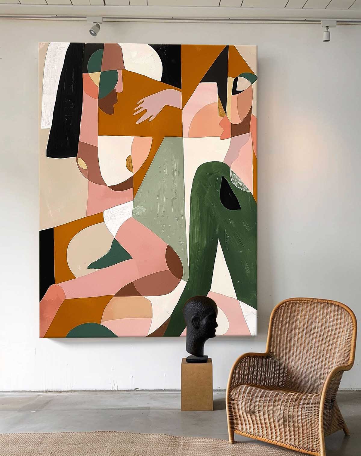 Colorful Abstract Oil Painting of Human Forms on Canvas