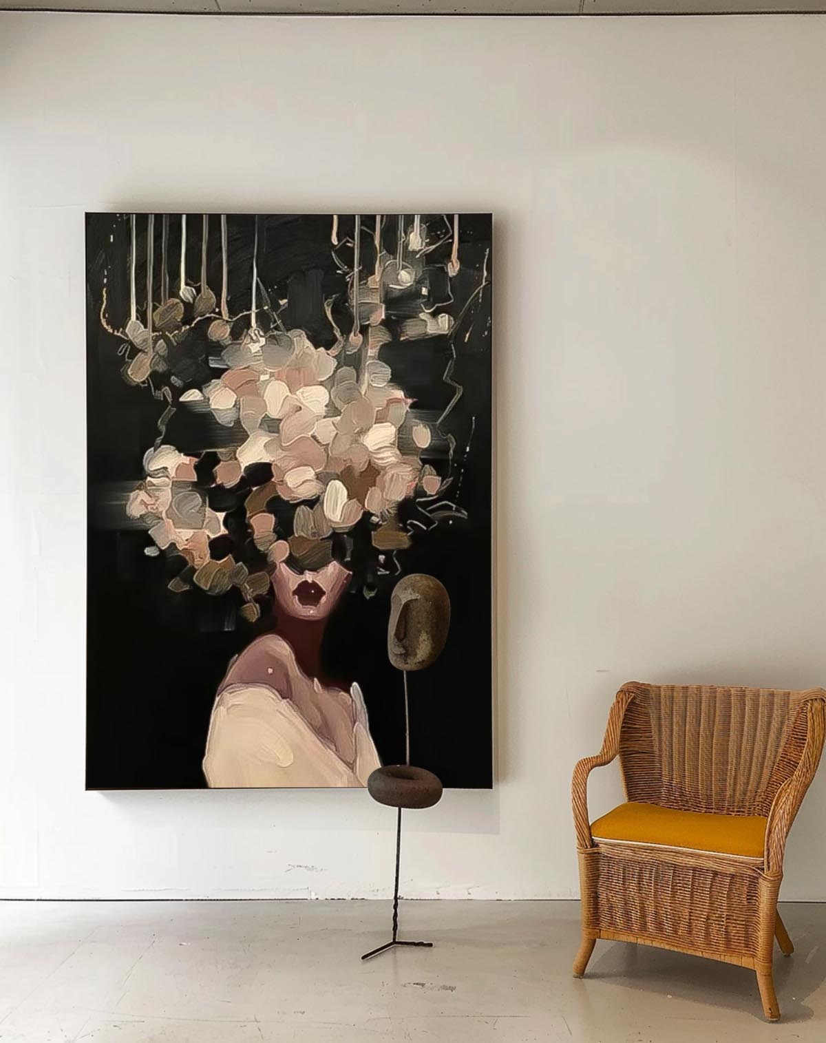 Elegant Woman with Floral Headpiece - Modern Oil Painting for Home Decor