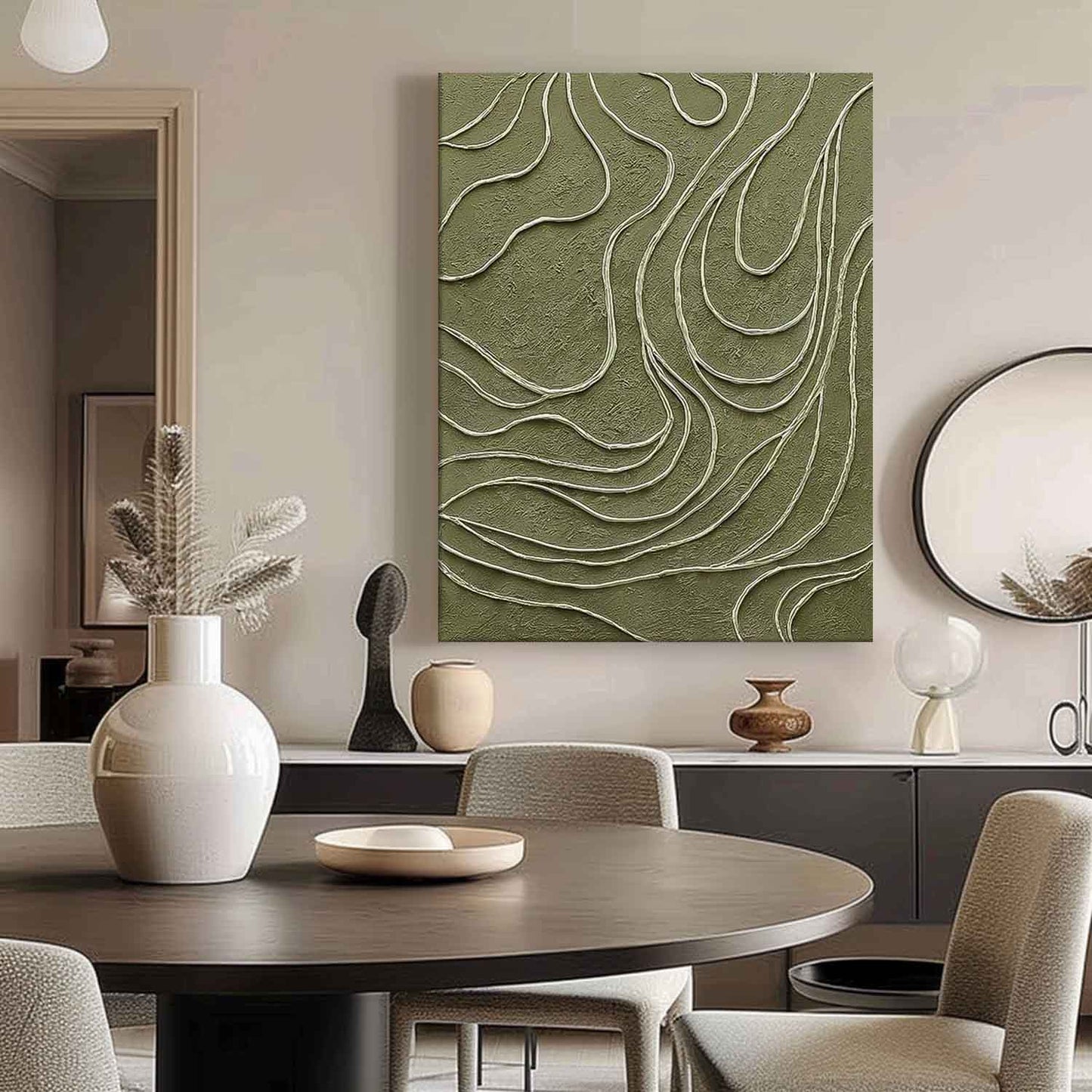 Abstract Green Textured Oil Painting for Modern Minimalist Home Decor