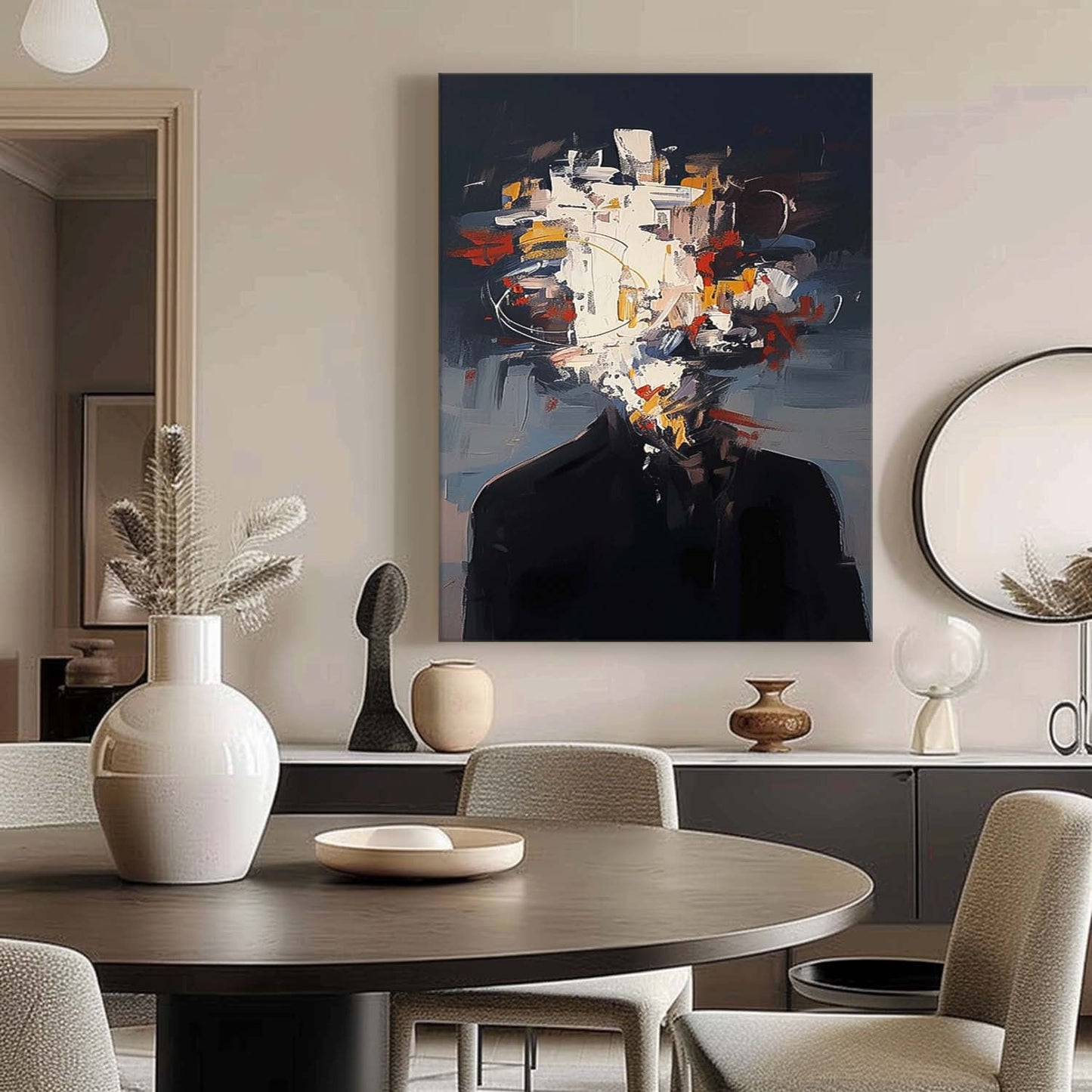 Abstract Expressionist Portrait Oil Painting for Modern Home Decor
