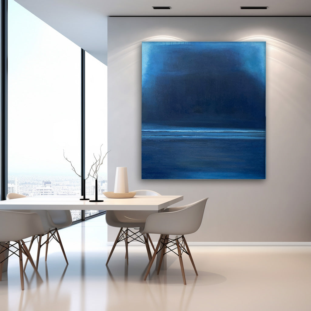 Serene Blue Abstract Oil Painting for Modern Minimalist Home Decor