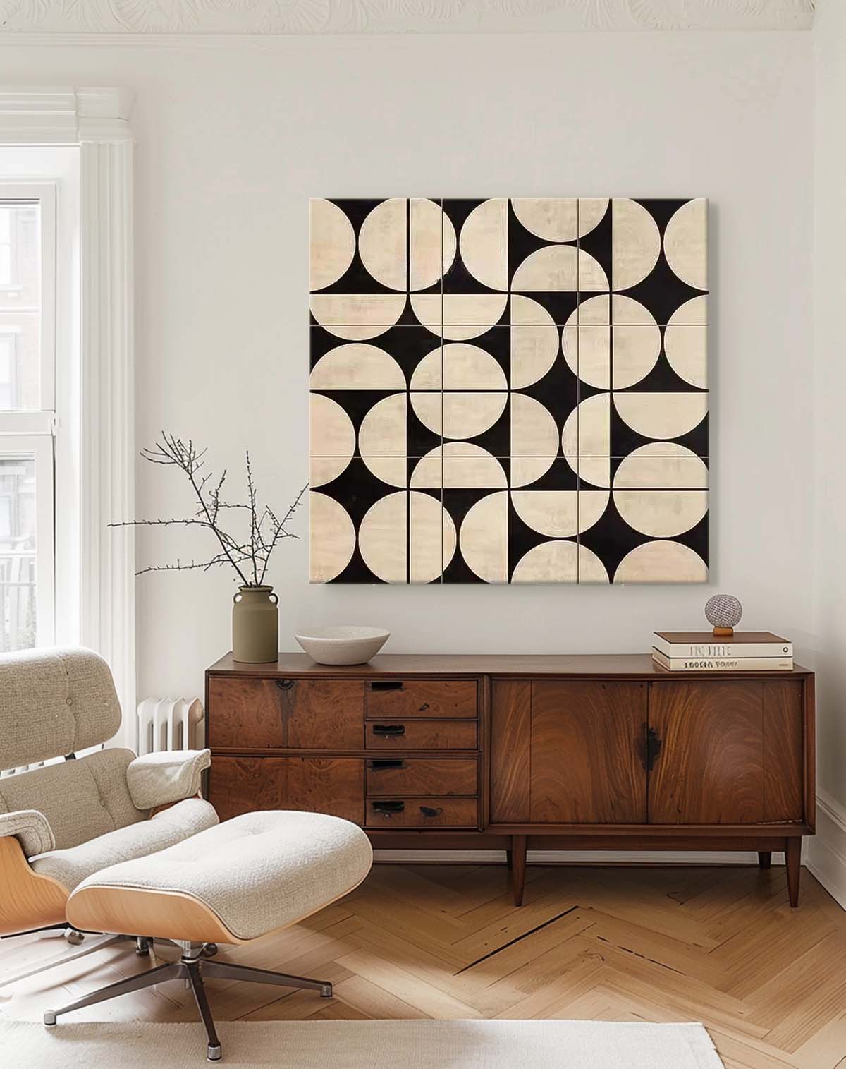 Contemporary Black and White Geometric Oil Painting for Modern Interiors