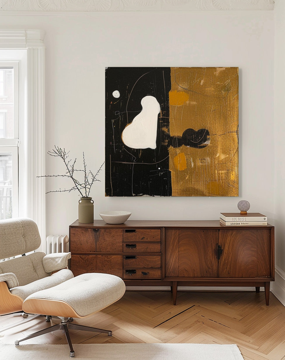 Contemporary Black and Gold Abstract Oil Painting for Modern Home Decor