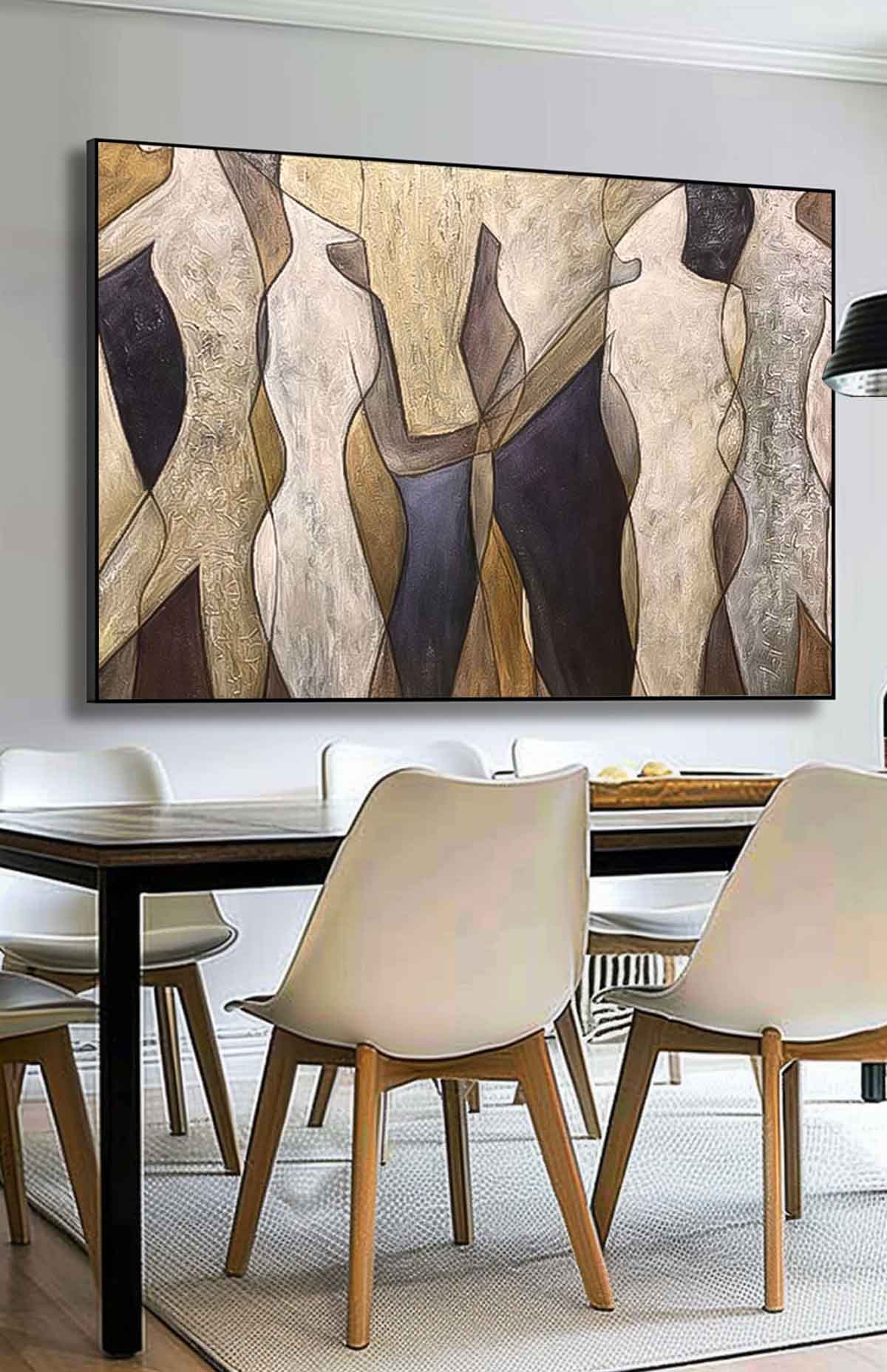 Contemporary Abstract Oil Painting of Figures in Earthy Tones for Modern Decor