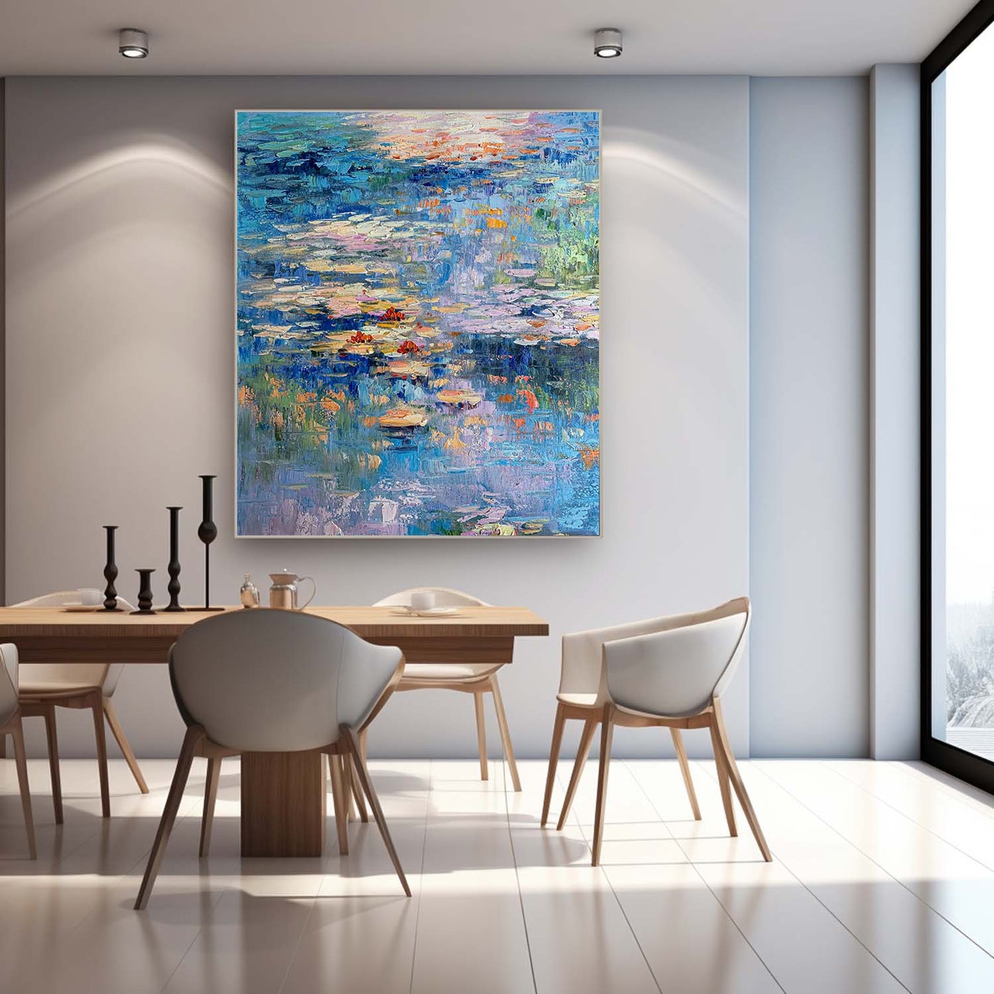 Serene Water Lilies Oil Painting for Tranquil Home Decor