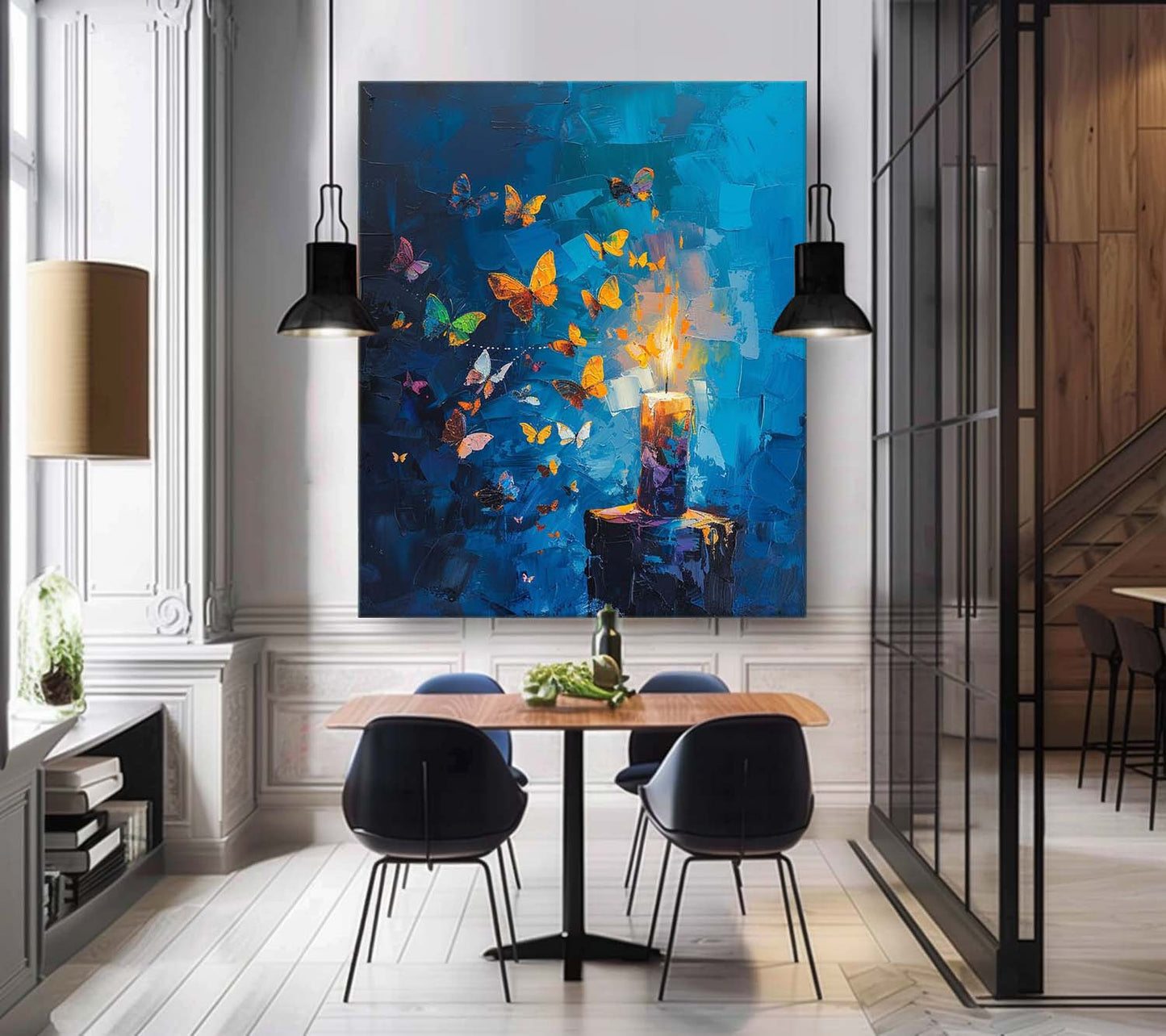 Colorful Butterflies and Candlelight Abstract Oil Painting