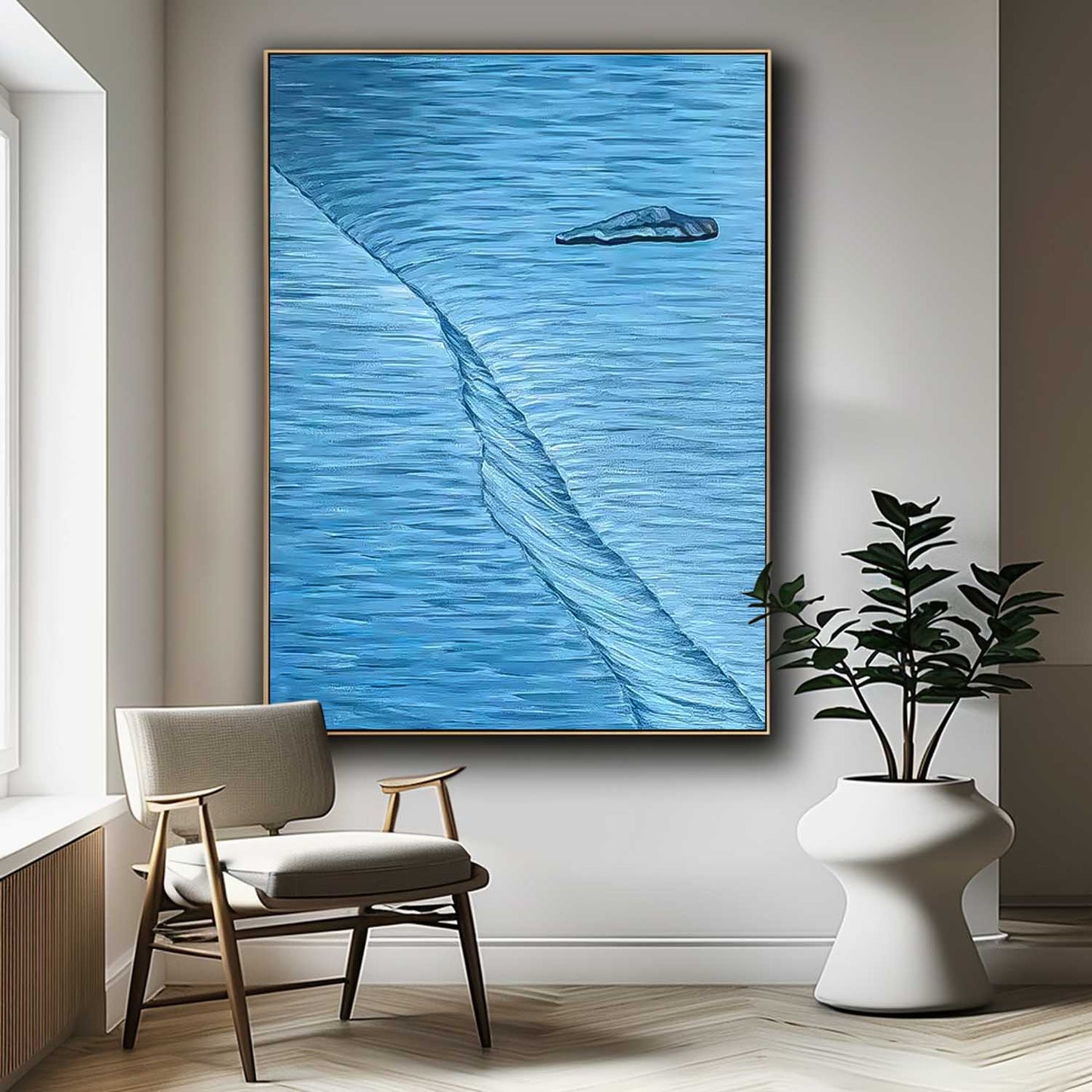 Serene Blue Abstract Oil Painting for Modern Minimalist Home Decor