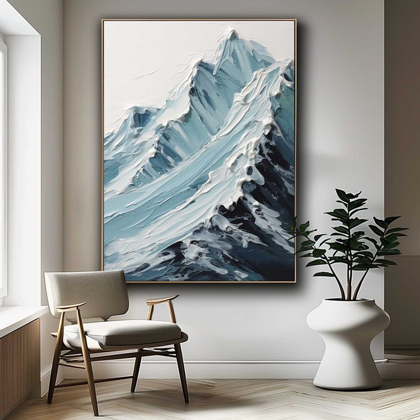 Majestic Mountain Waves Oil Painting for Coastal and Nature Enthusiasts