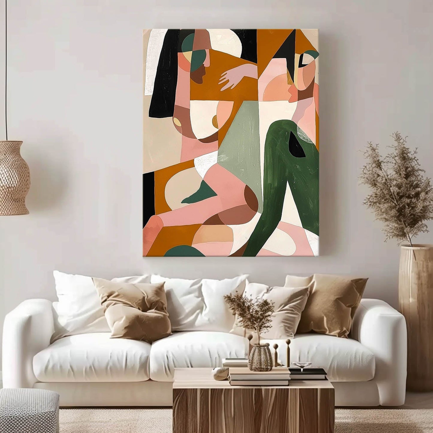 Colorful Abstract Oil Painting of Human Forms on Canvas